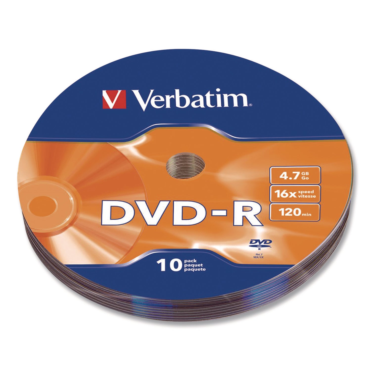 Verbatim® DVD-R Recordable Disc, 4.7 GB, 16x, Wrap, Silver, 10/Pack