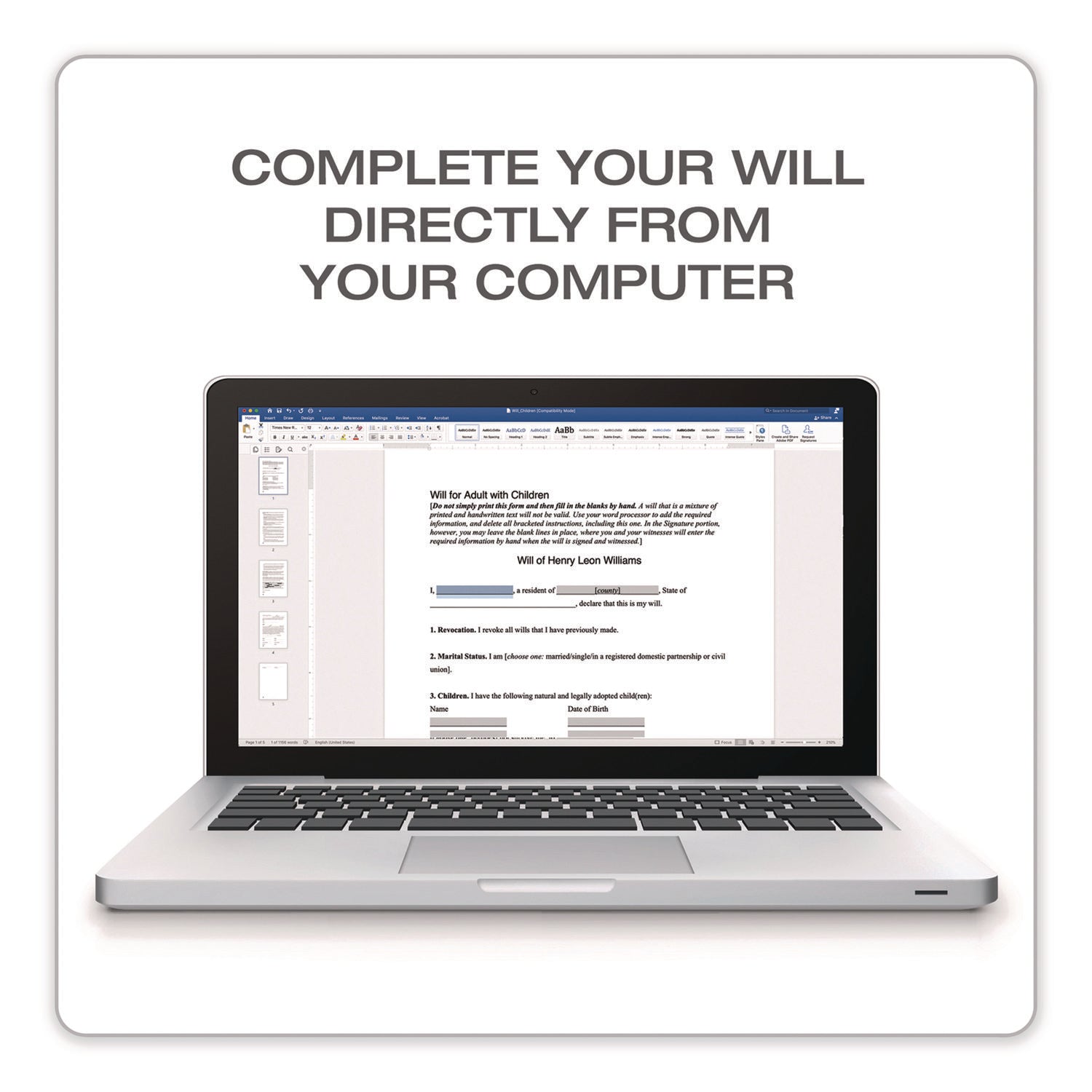 Adams® Last Will and Testament Digital Download with Instructions, Inkjet/Laser Printable, 8.5 x 11, Unlimited Number of Forms