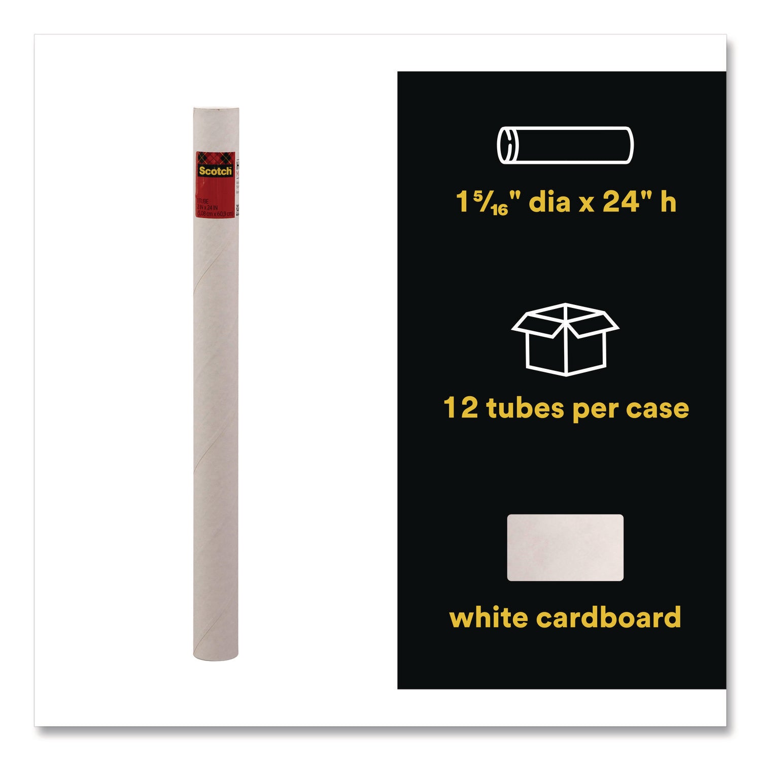 Scotch™ Mailing Tube, 24" Long, 2" Diameter, White, 12/Carton