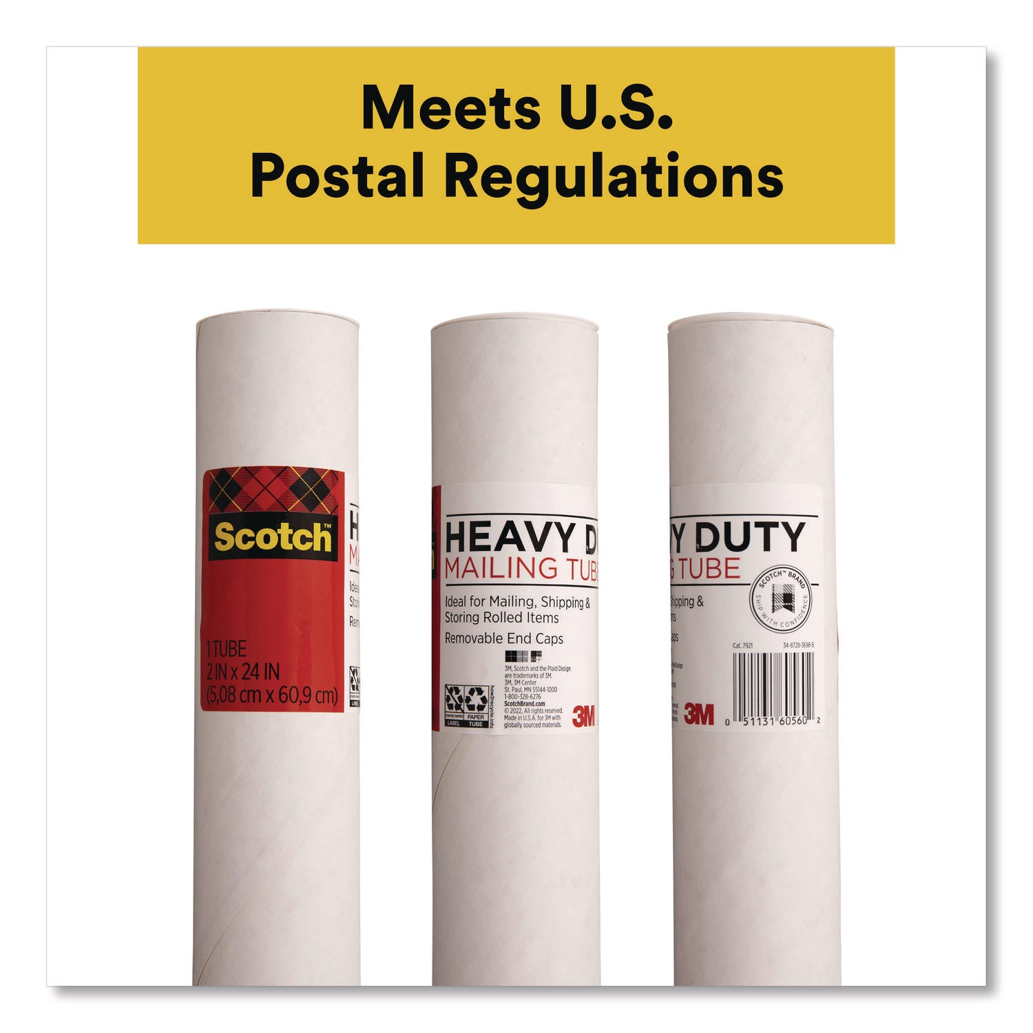 Scotch™ Mailing Tube, 24" Long, 2" Diameter, White, 12/Carton