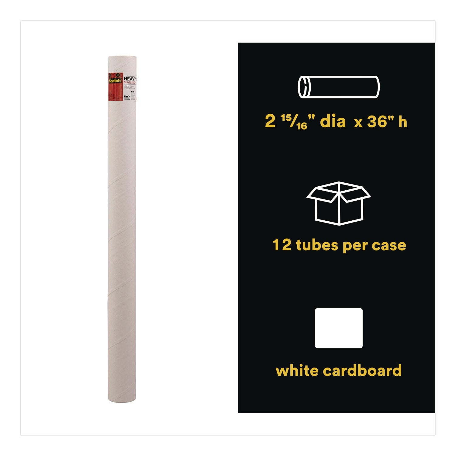 Scotch™ Mailing Tube, 36" Long, 3" Diameter, White, 12/Carton
