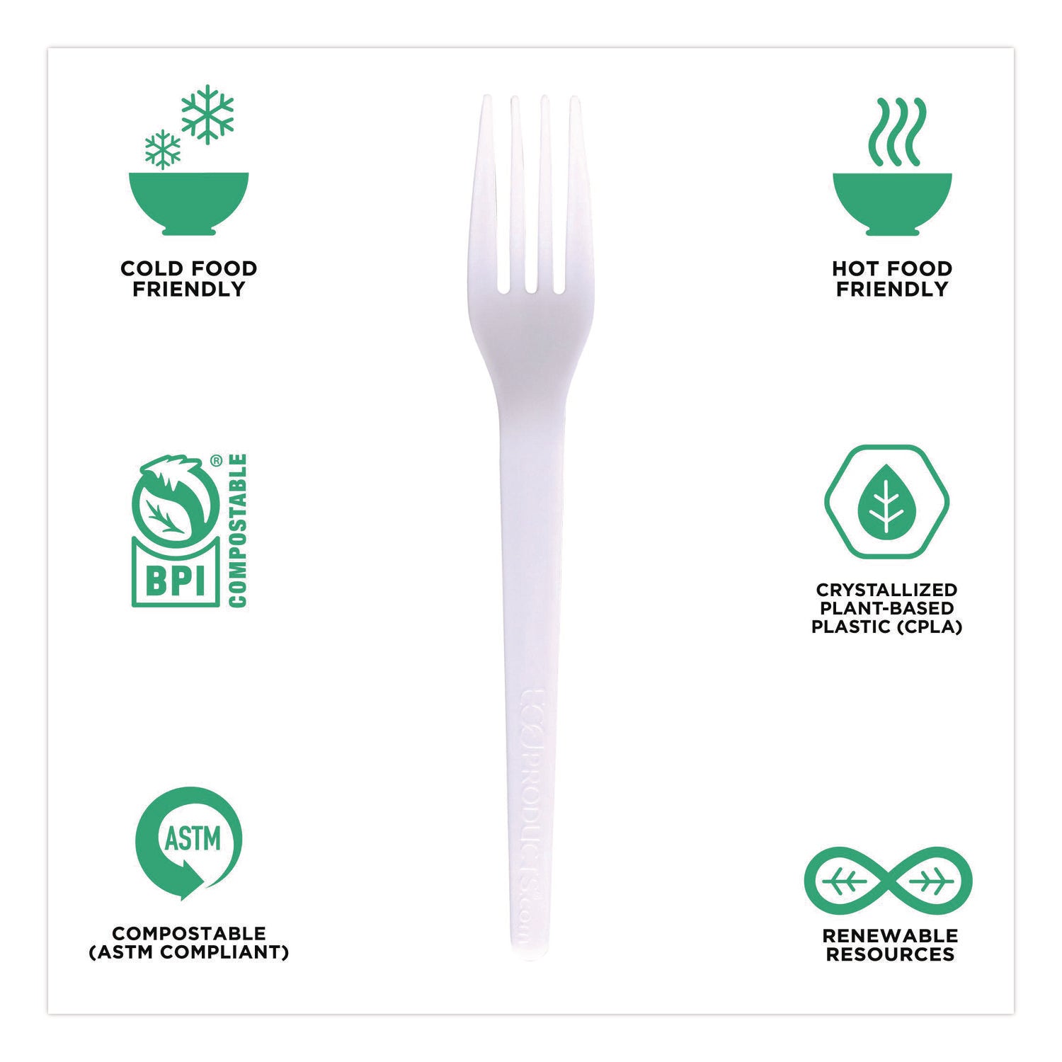 Eco-Products® Plantware CPLA Cutlery, Fork, White, 1,000/Carton
