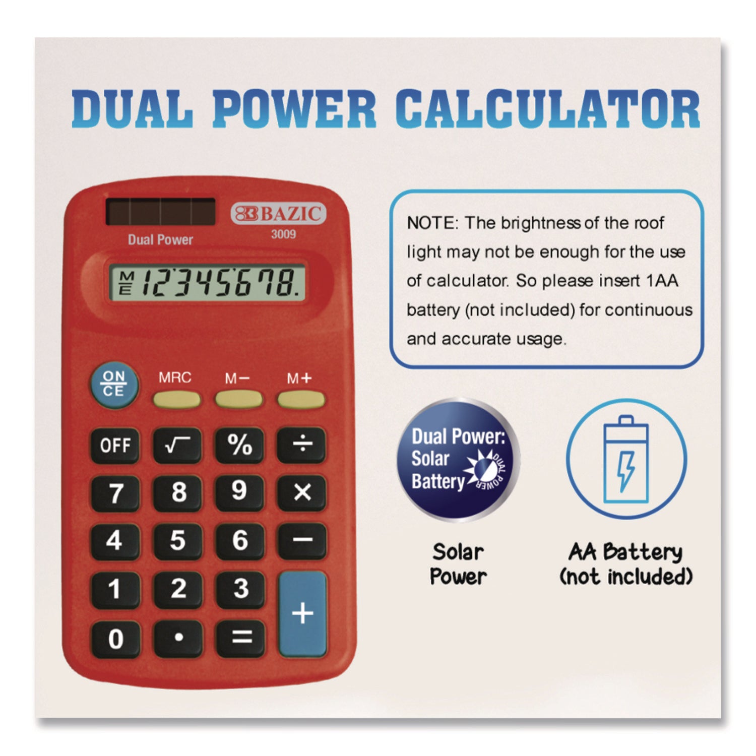 BAZIC® Products Dual Power Pocket Size Calculator, 8-Digit, LCD