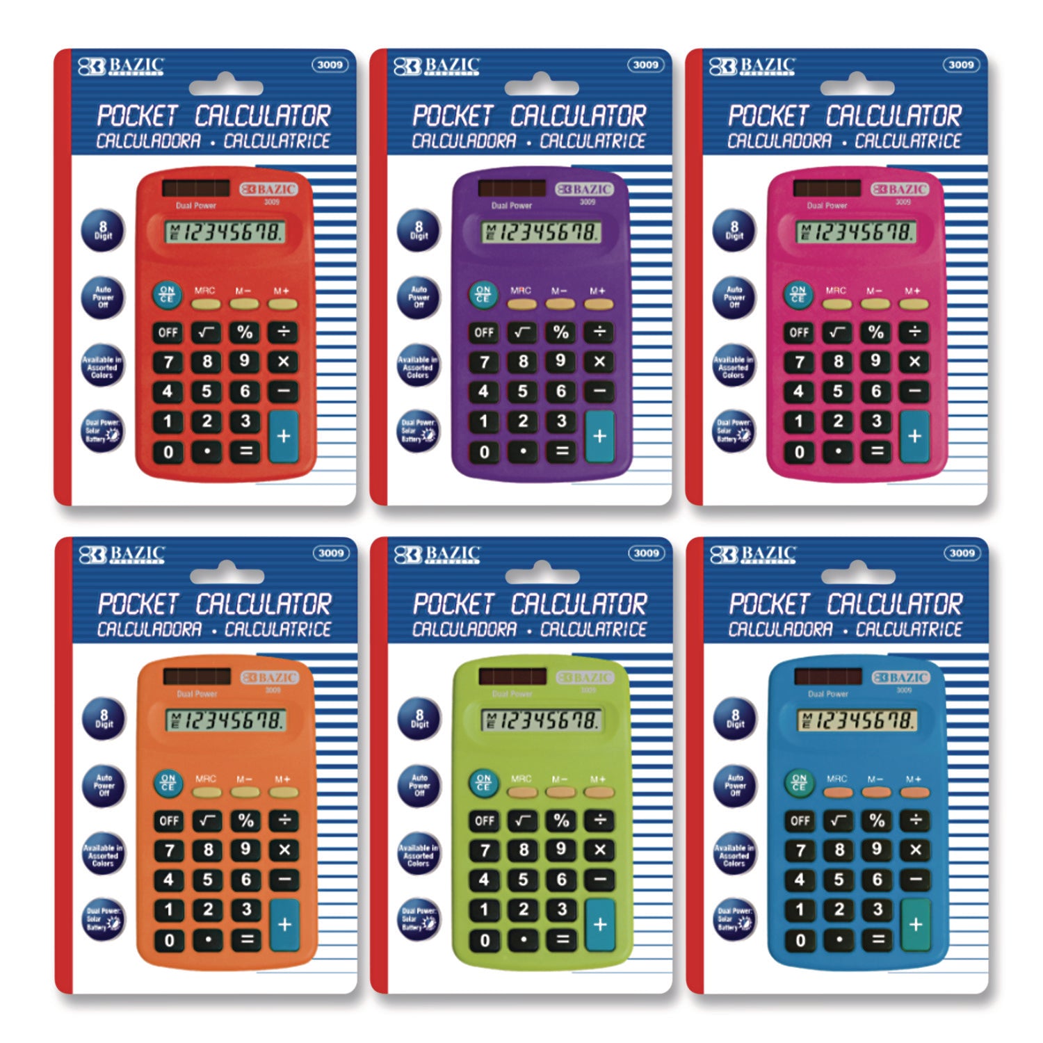 BAZIC® Products Dual Power Pocket Size Calculator, 8-Digit, LCD