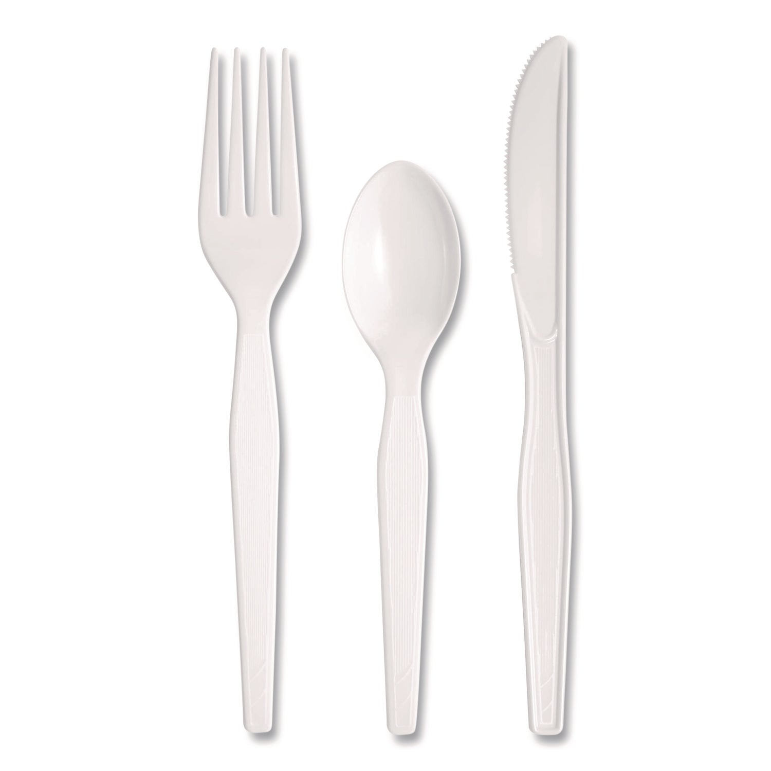 Dixie® Heavyweight Polystyrene Cutlery, Fork/Knife/Teaspoon, Plastic, White, 250/Carton