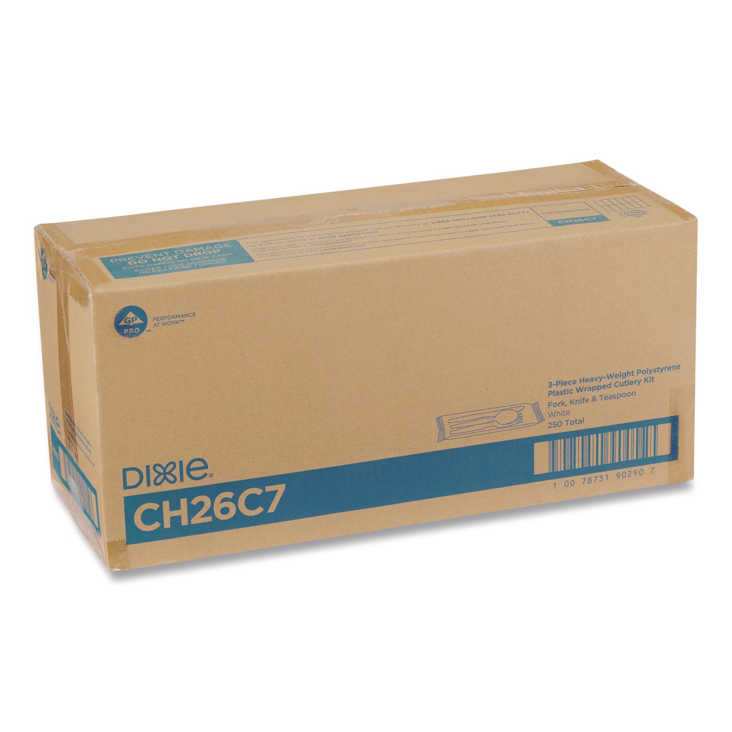 Dixie® Heavyweight Polystyrene Cutlery, Fork/Knife/Teaspoon, Plastic, White, 250/Carton