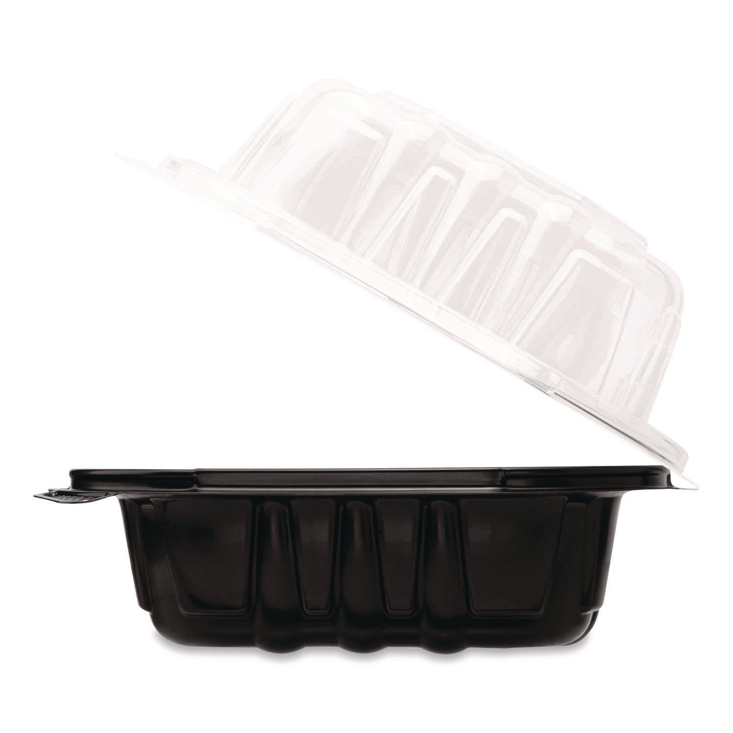 Karat® Polypropylene Plastic Hinged Container, 6 x 6 x 3, Black/Clear, Plastic, 50/Pack, 6 Packs/Carton