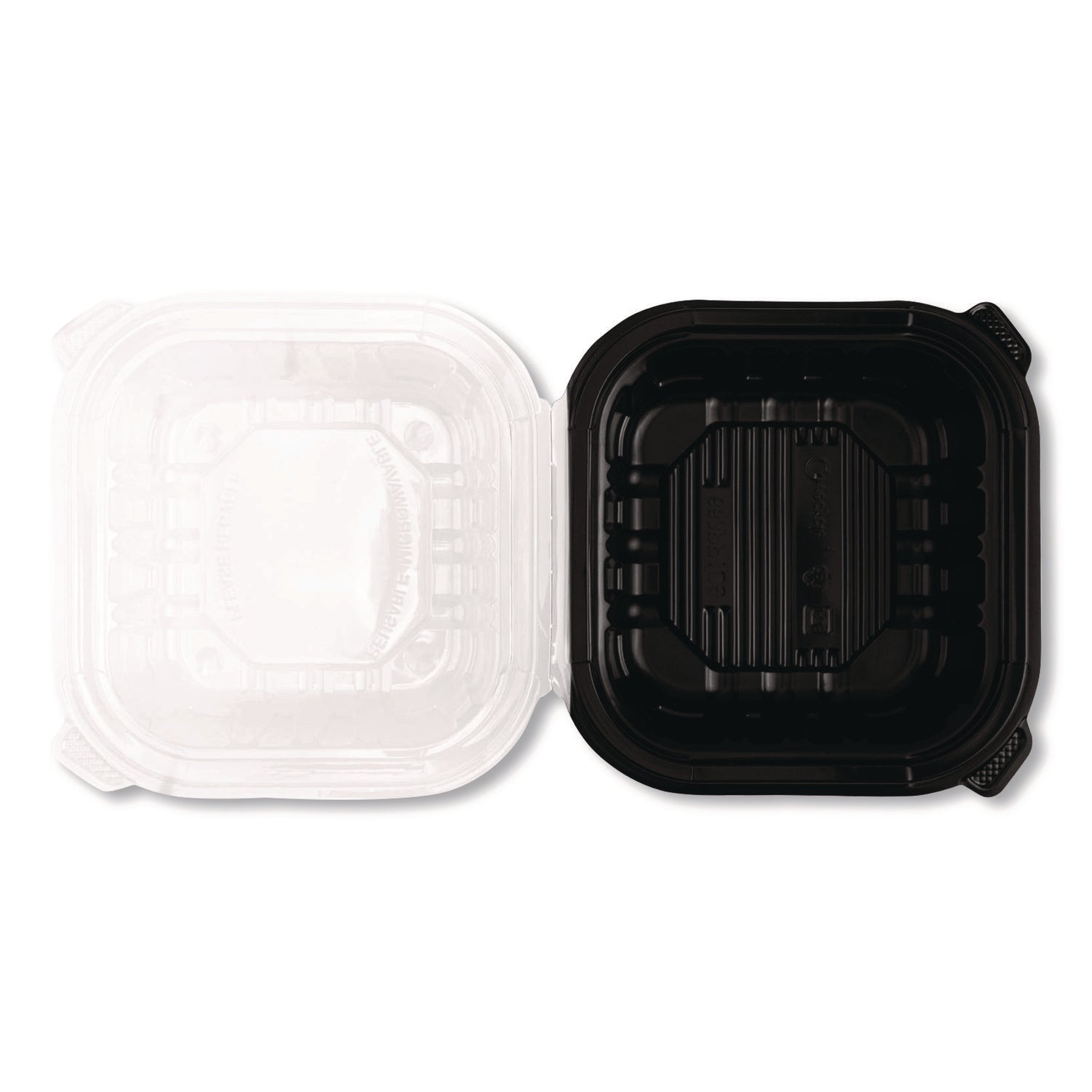 Karat® Polypropylene Plastic Hinged Container, 6 x 6 x 3, Black/Clear, Plastic, 50/Pack, 6 Packs/Carton