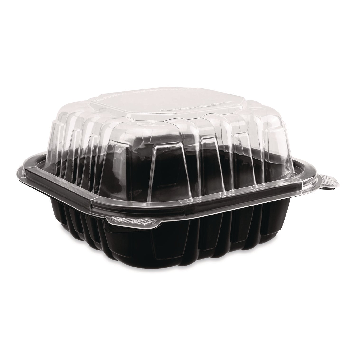 Karat® Polypropylene Plastic Hinged Container, 6 x 6 x 3, Black/Clear, Plastic, 50/Pack, 6 Packs/Carton