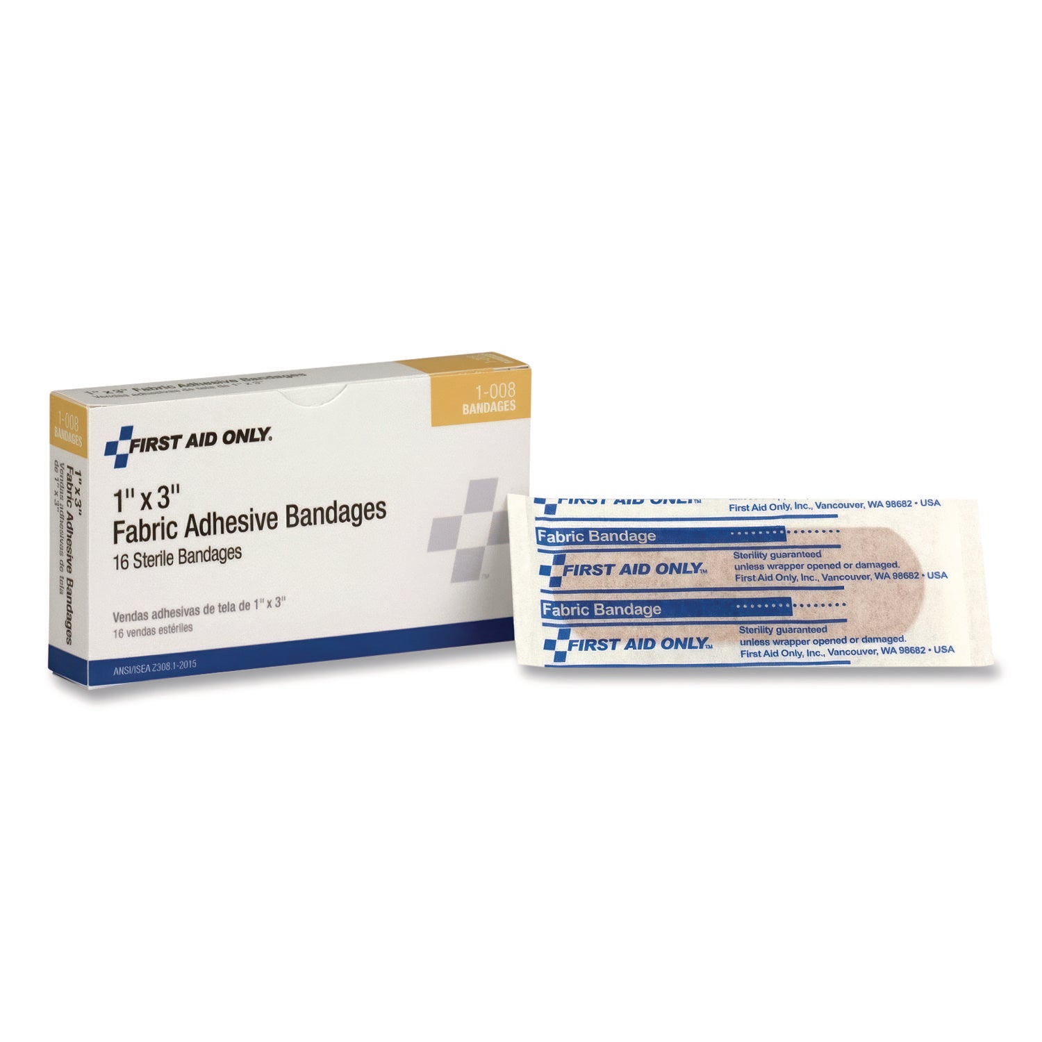 First Aid Only™ Fabric Adhesive Bandages, 1 x 3, 16/Box