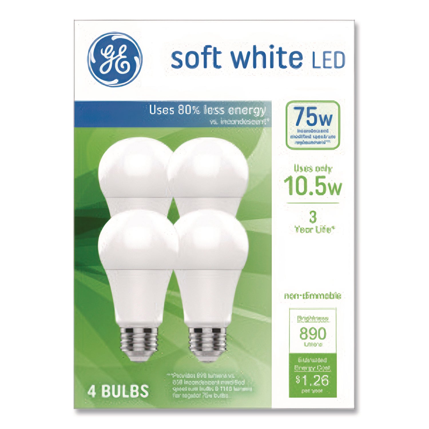 GE Classic LED SW Non-Dim A19 Light Bulb, 10.5 W, Soft White, 4/Pack
