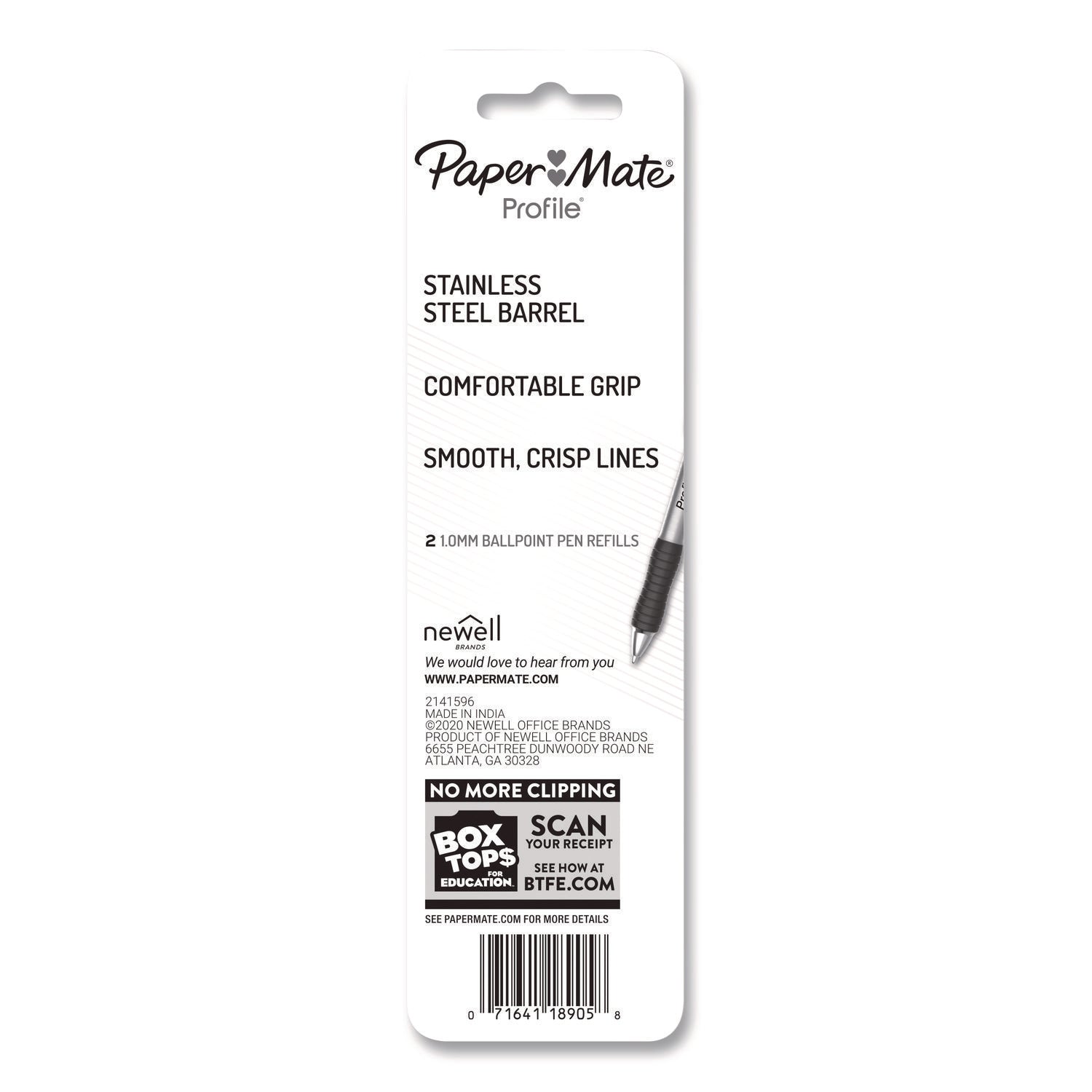 Paper Mate® Refill for Paper Mate Profile Ballpoint Pens, Medium 1 mm Conical Tip, Black Ink, 2/Pack