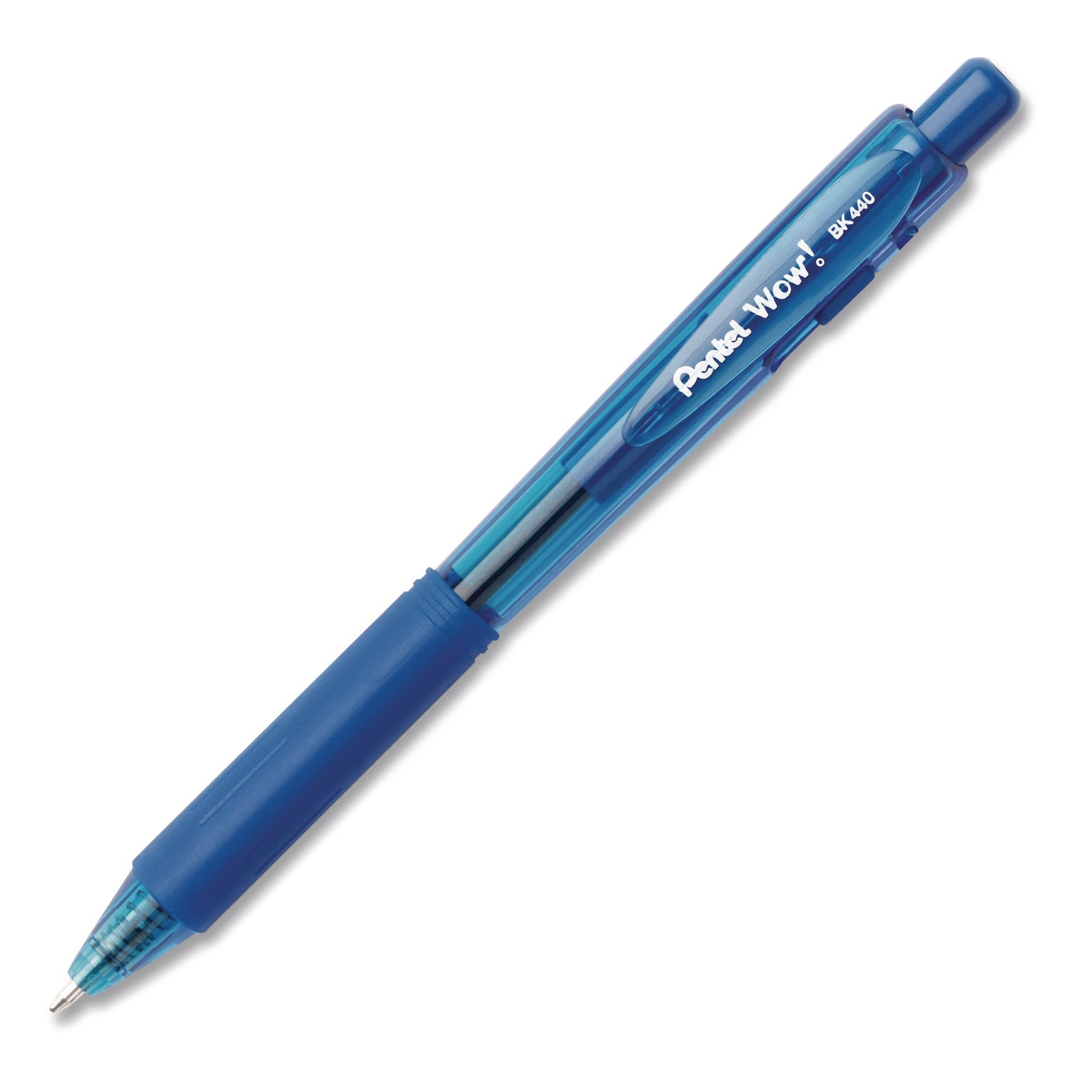 Pentel® WOW! Ballpoint Pen, Retractable, Medium 0.7 mm, Blue Ink, Translucent Blue/Blue Barrel, 18/Pack