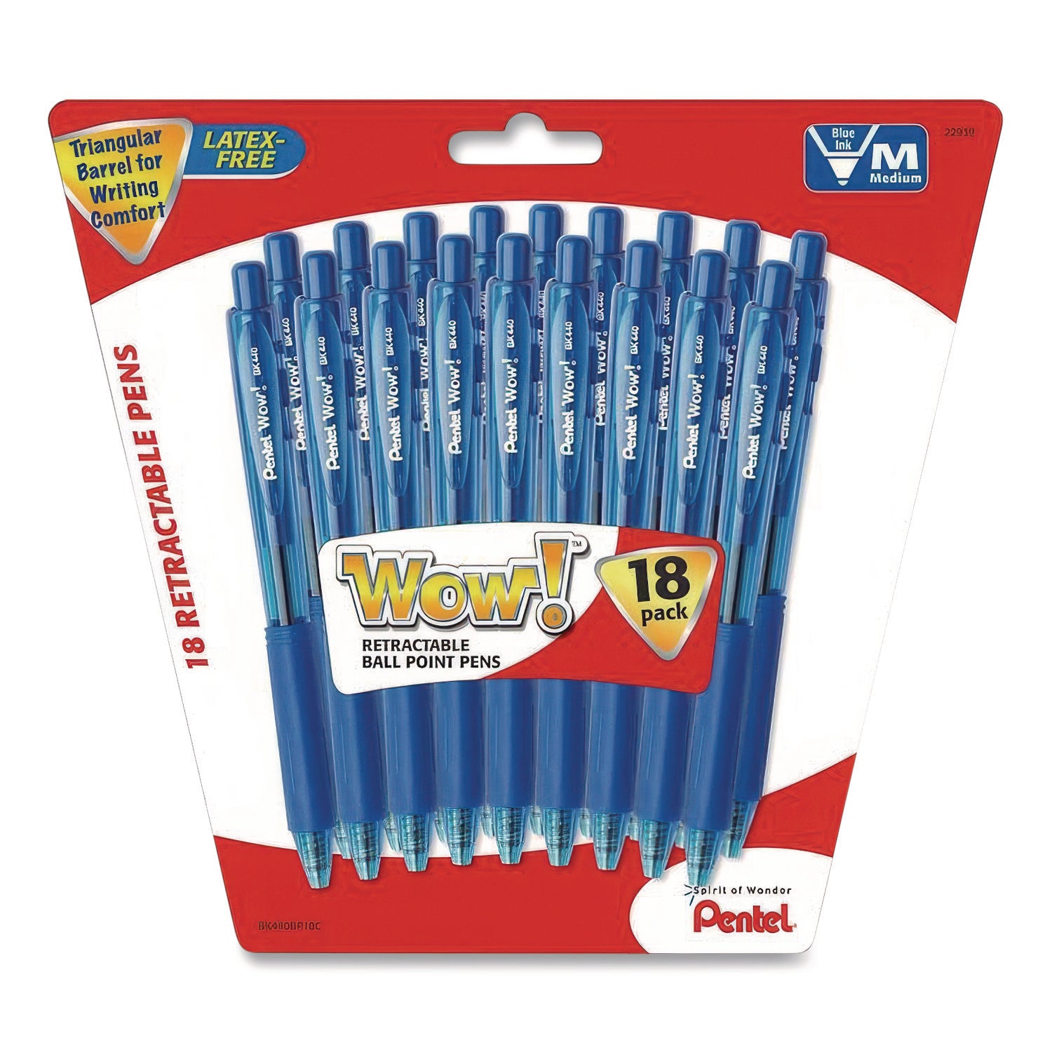 Pentel® WOW! Ballpoint Pen, Retractable, Medium 0.7 mm, Blue Ink, Translucent Blue/Blue Barrel, 18/Pack