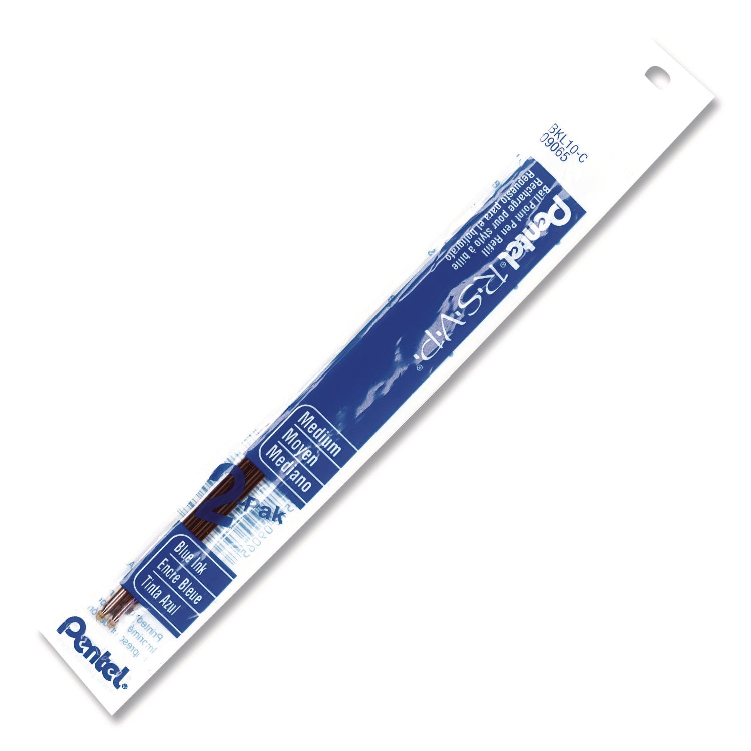 Pentel® Refill for Pentel R.S.V.P. Ballpoint Pens, Medium 1 mm Conical Tip, Blue Ink, 2/Pack