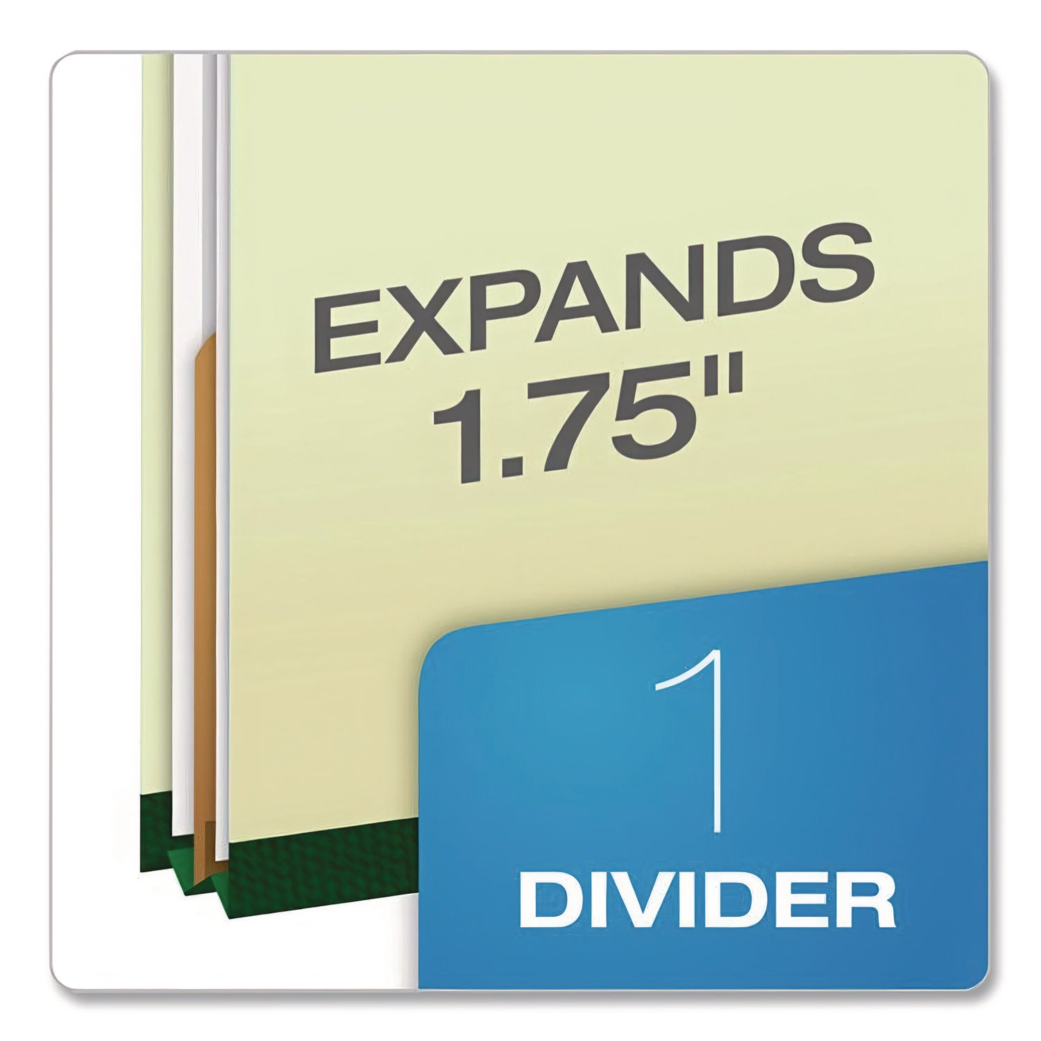 Pendaflex® Reinforced Pressboard Classification Folders, 1.75" Expansion, 1 Divider, 4 Fasteners, Letter Size, Green Exterior, 10/Box