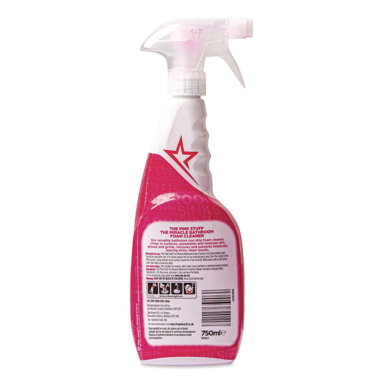 The Pink Stuff The Miracle Bathroom Foam Cleaner, Fruity Scent, 25.4 oz Trigger Spray Bottle