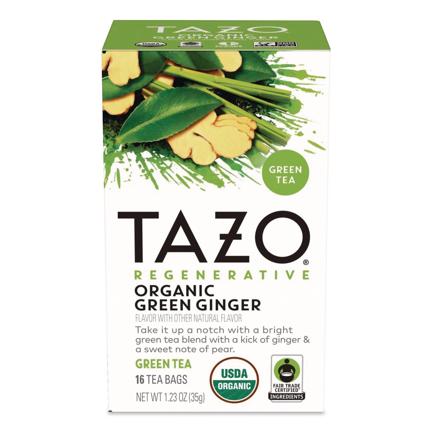 Tazo® Tea Bags, Organic Green Ginger, 16/Box