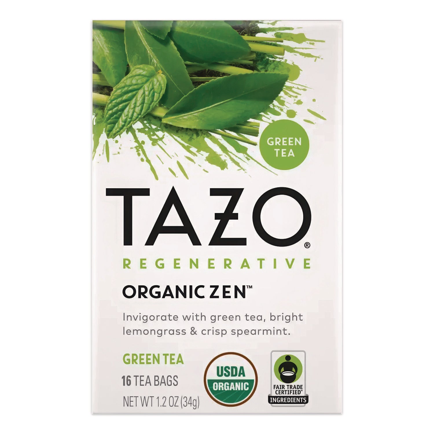 Tazo® Tea Bags, Organic Zen, 16/Box