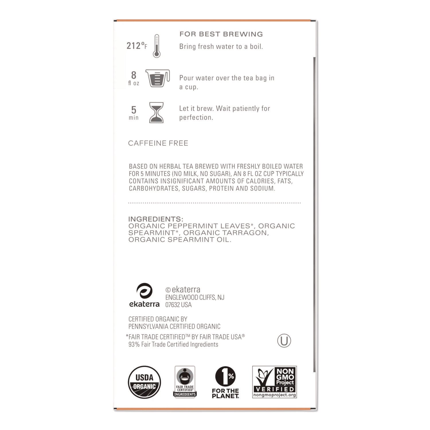 Tazo® Tea Bags, Organic Refresh Mint, 16/Box