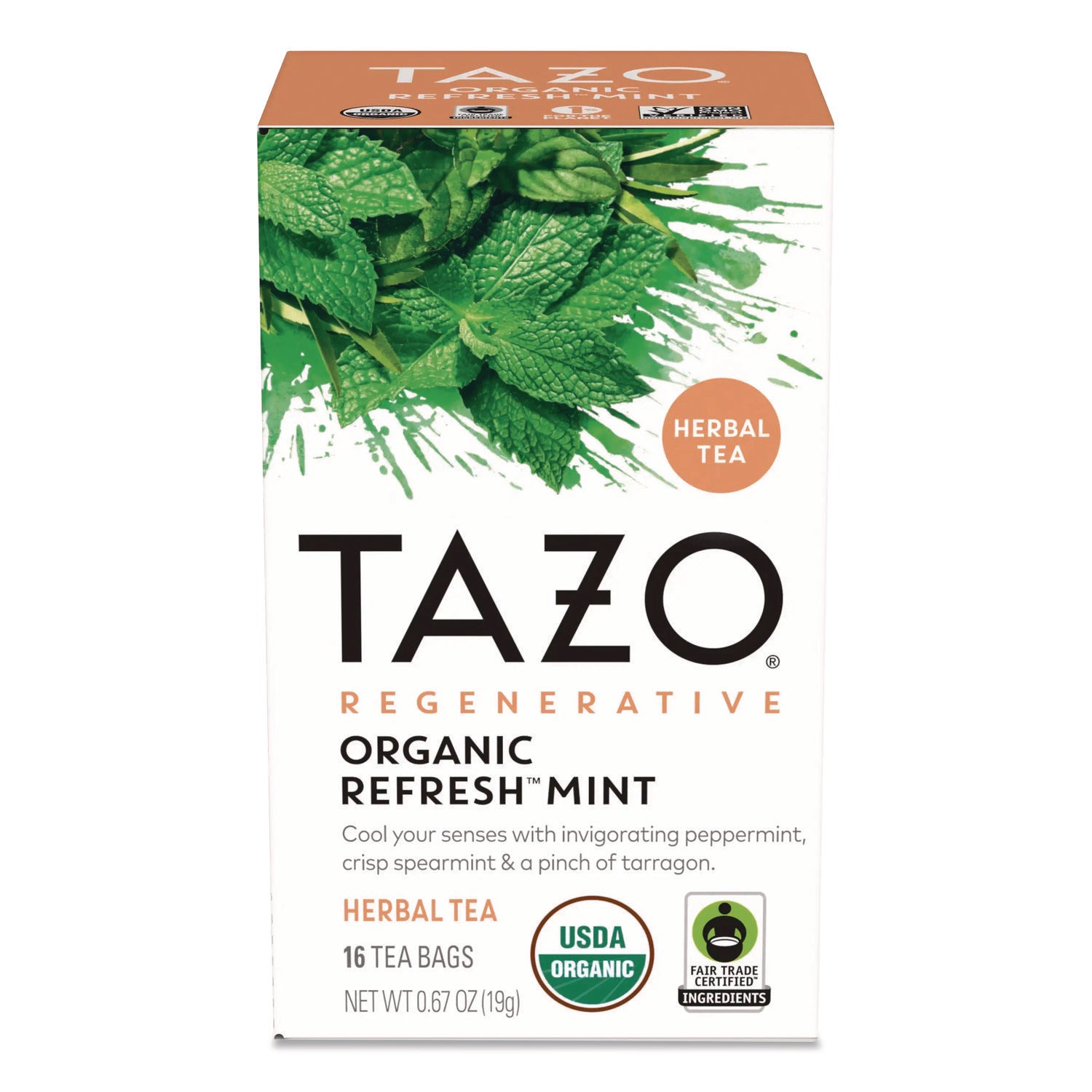 Tazo® Tea Bags, Organic Refresh Mint, 16/Box