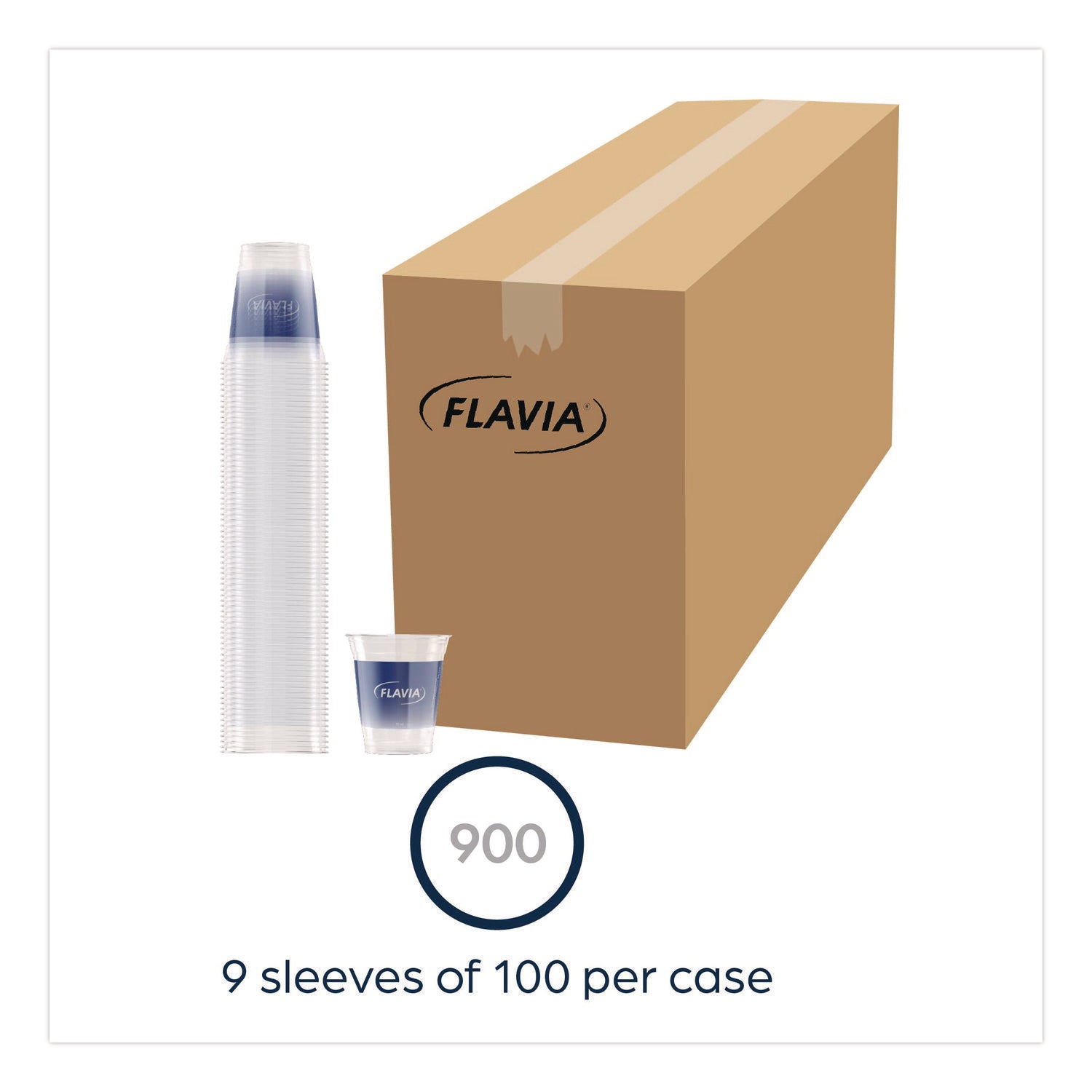 FLAVIA® Cold Cups 12 oz, Blue Band Flavia Logo, Clear/Blue, 900/Carton