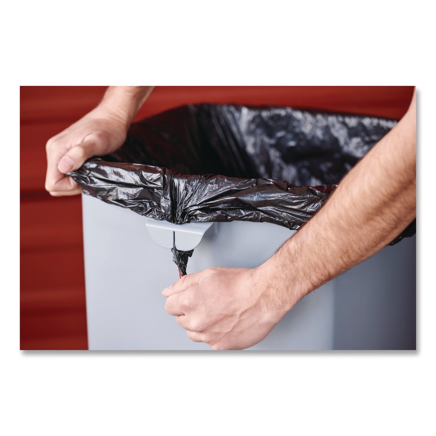 Rubbermaid® Commercial Universal Square Trash Can with Swing Lid, 23 gal, Plastic, Gray