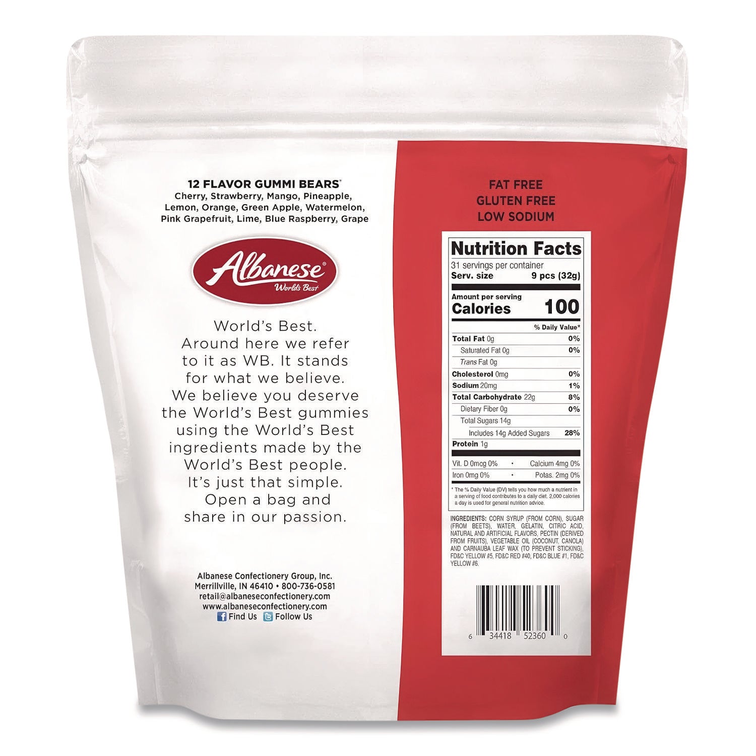 Albanese® World’s Best Gummi Bears, 12 Assorted Fruit Flavors, 36 oz Bag