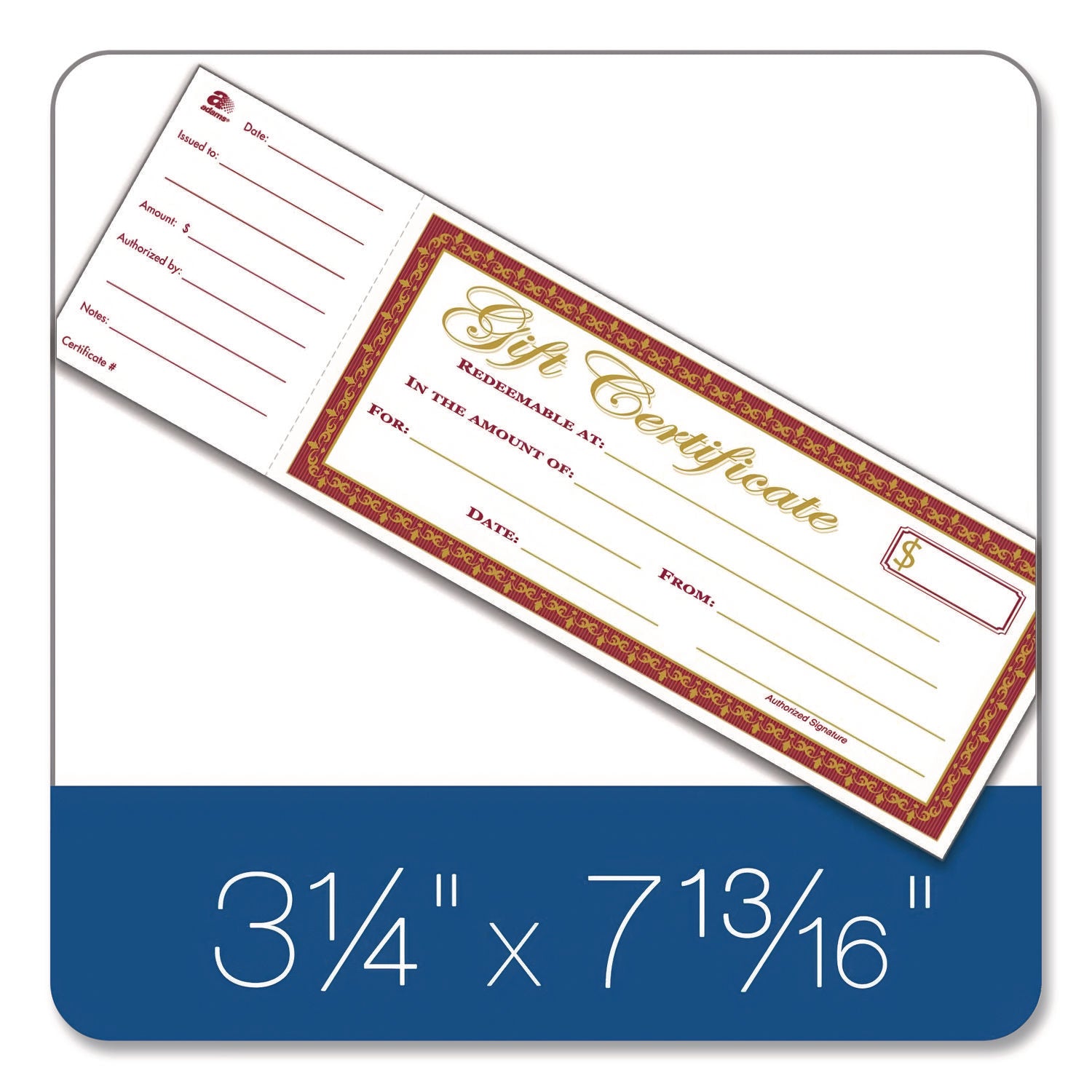 TOPS™ Gift Certificate with Stub Book, 7.81 x 3.25, Cream, 25 Certificates