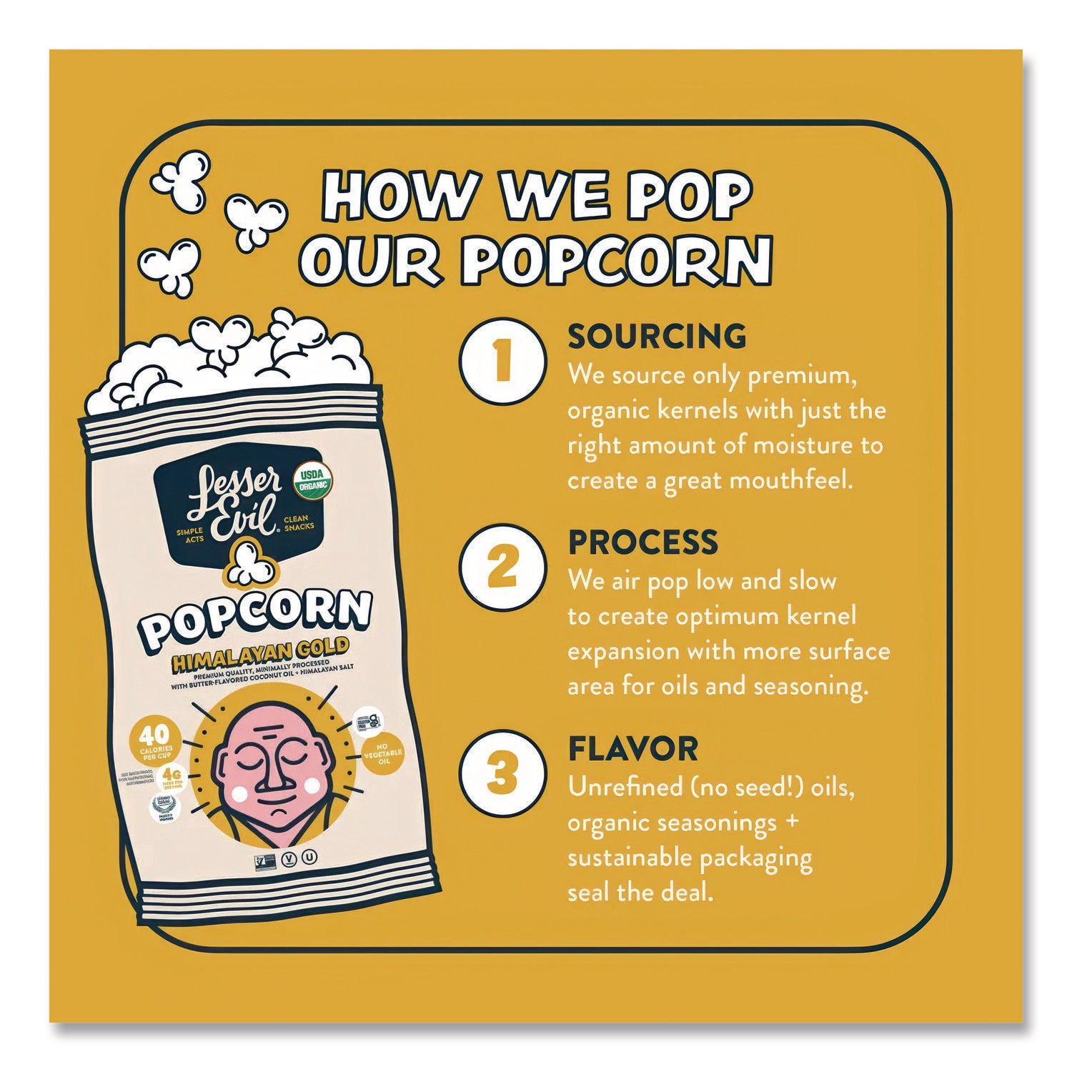 LesserEvil® Snack Organic Himalayan Gold Popcorn, 0.88 oz Bag, 18/Carton