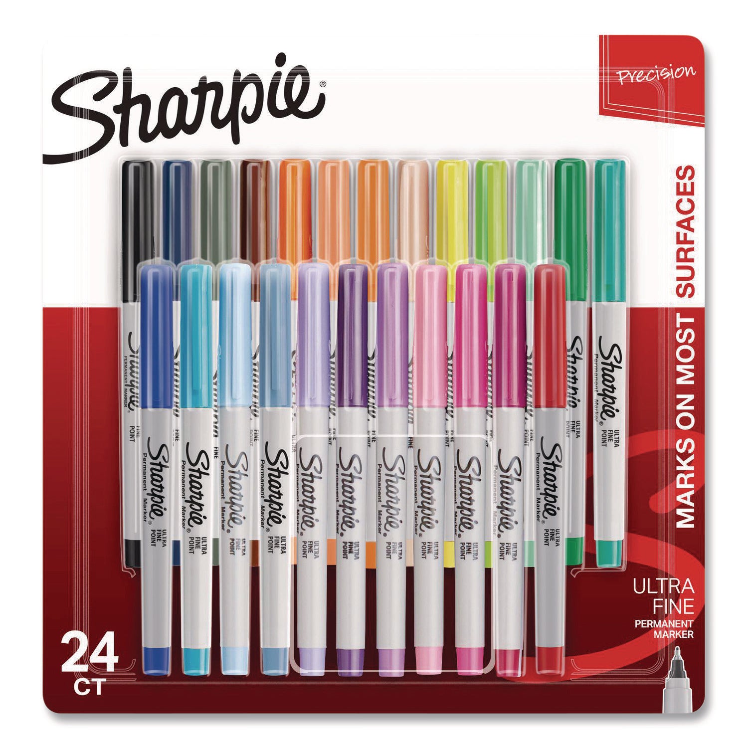 Sharpie® Ultra Fine Tip Permanent Marker, Ultra Fine Needle Tip, Assorted Colors, 24/Pack