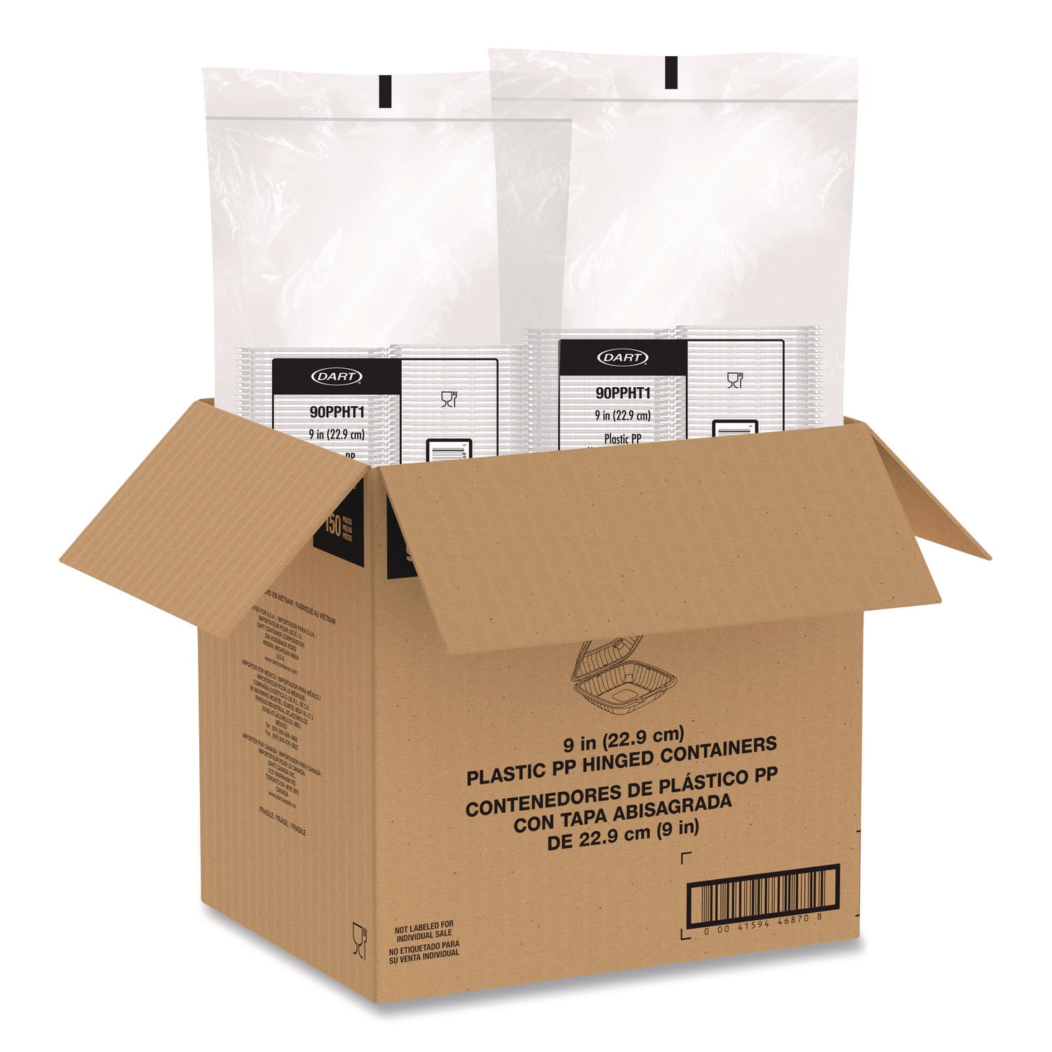 Dart® Microwaveable Hinged Containers, 9 x 8.75 x 3, Clear, Plastic 150/Carton