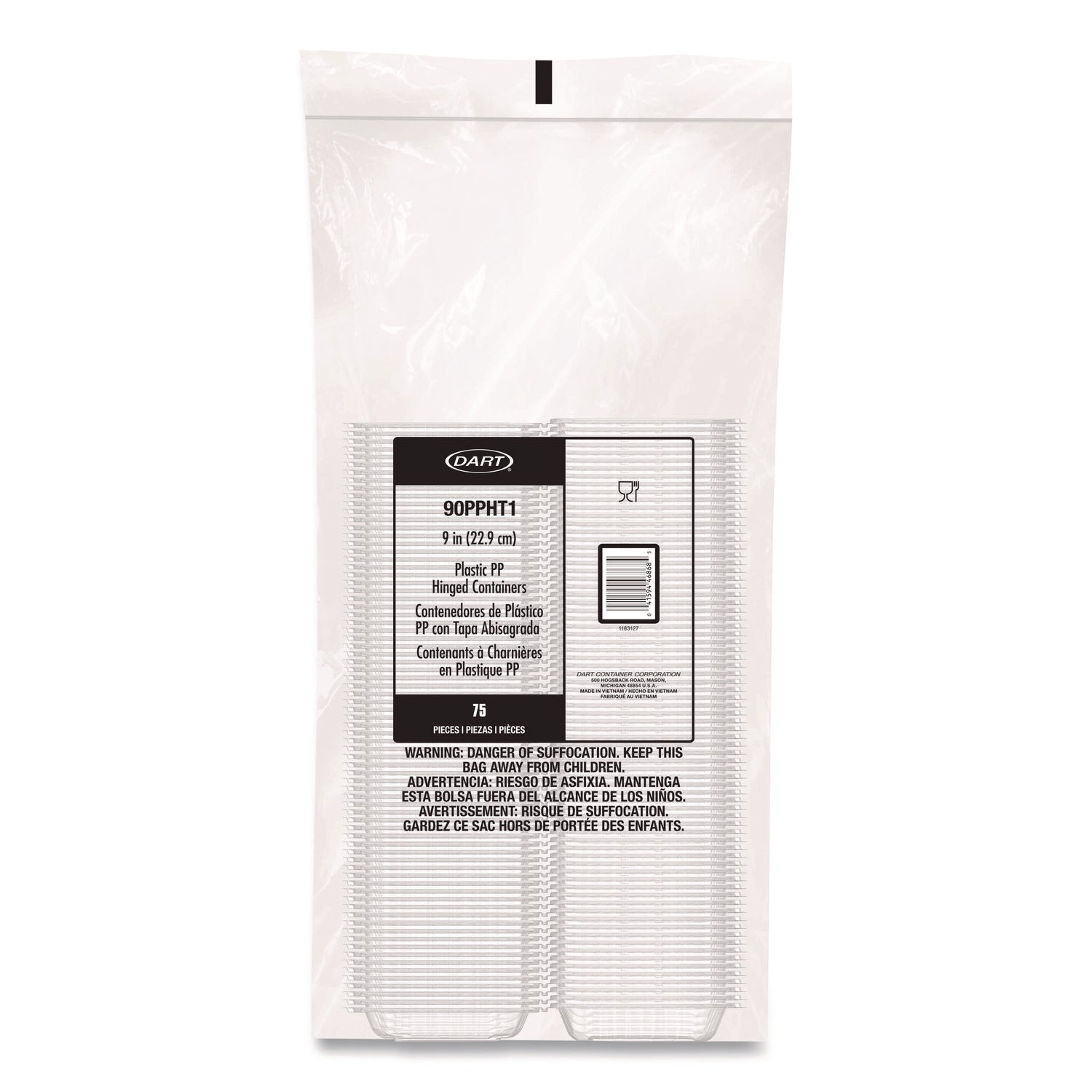 Dart® Microwaveable Hinged Containers, 9 x 8.75 x 3, Clear, Plastic 150/Carton