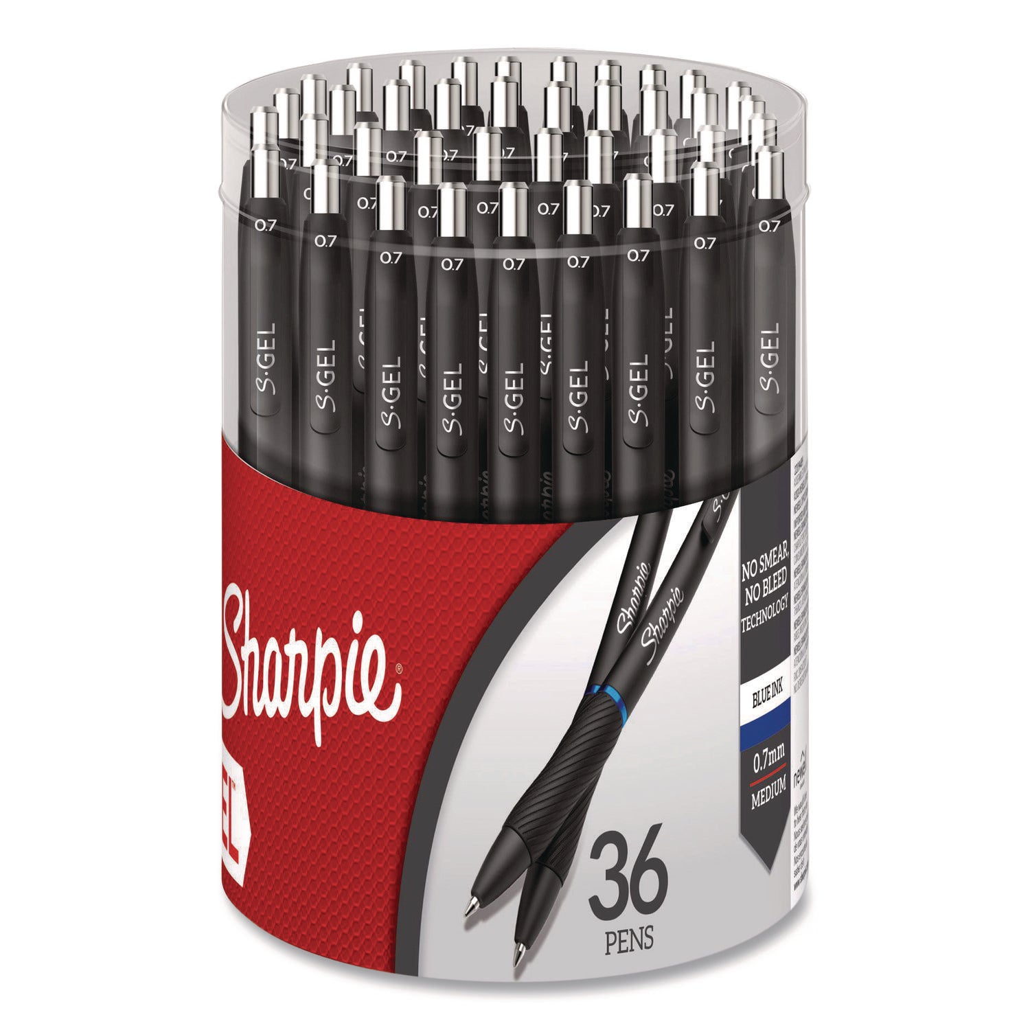 Sharpie® S-Gel™ Sharpie S-Gel Gel Pen, Retractable, Medium 0.7 mm, Blue Ink, Black Barrel, 36/Pack