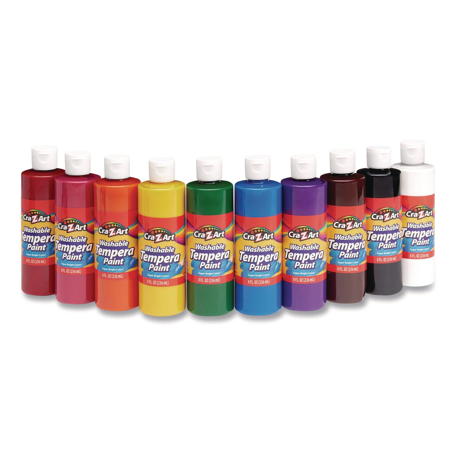 Cra-Z-Art® Washable Tempera Paint, 10 Assorted Colors, 8 oz Bottle, 10/Pack