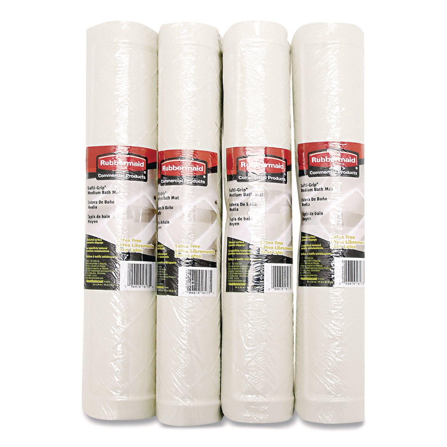 Rubbermaid® Commercial Safti-Grip Latex-Free Vinyl Bath Mat, 14 x 22.5, White, 4/Carton