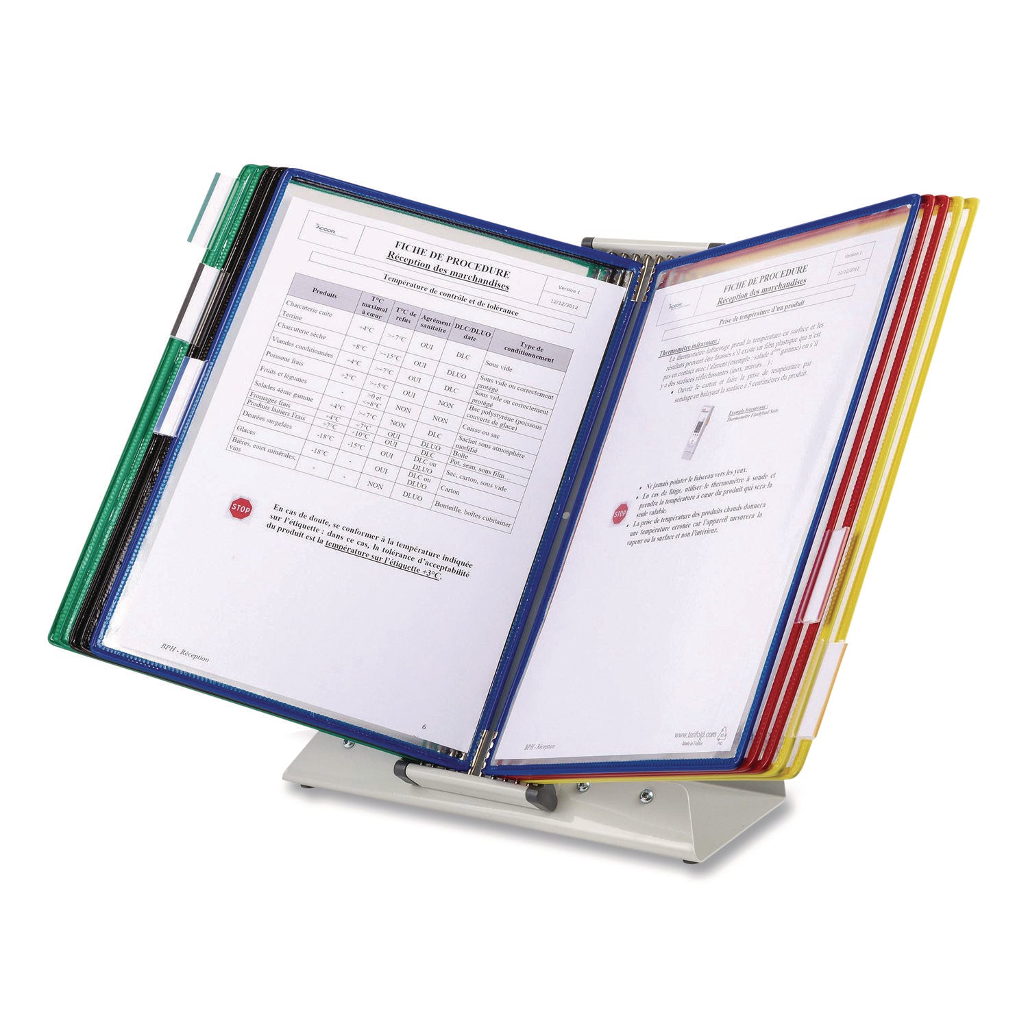 djois® by Tarifold Antimicrobial Desktop Reference and Display System, 10 Panels with Assorted Borders, White Base