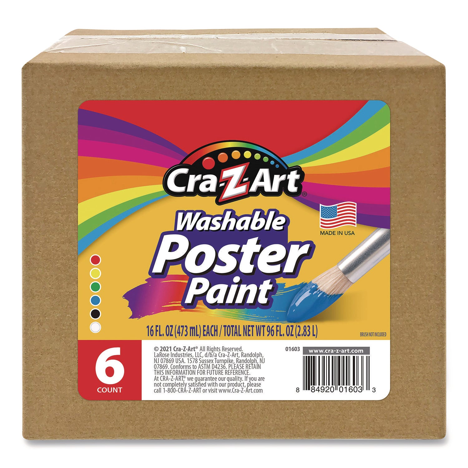 Cra-Z-Art® Washable Kids Paint, Assorted Colors, 16 oz Bottle, 6/Pack