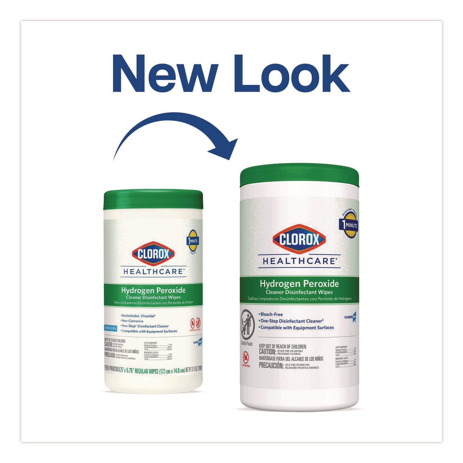 Clorox Healthcare® Hydrogen Peroxide Cleaner Disinfectant Wipes, 6.75 x 5.75, Unscented, 155 Wipes/Canister