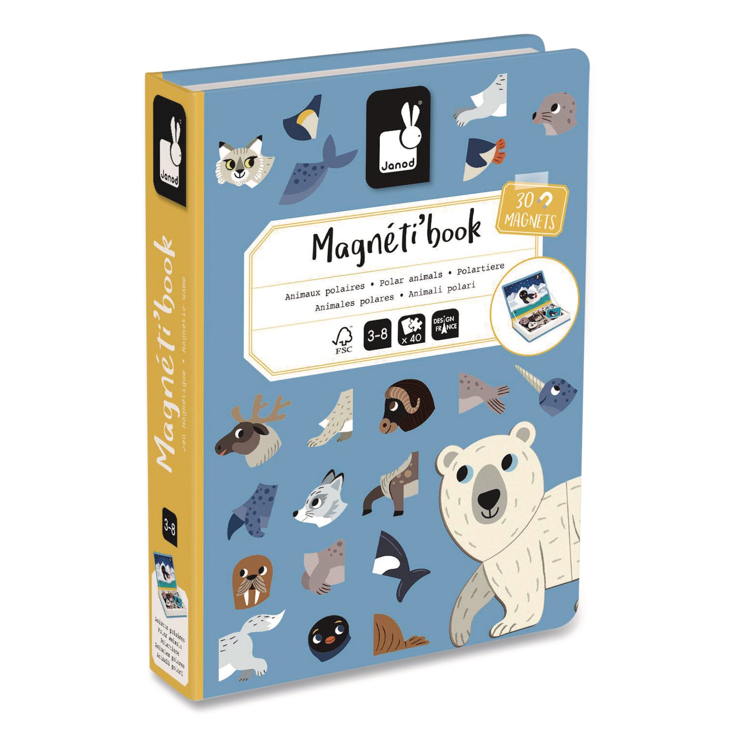 Janod® Magneti'books, Polar Animals, 40 Pieces (10 Cards, 30 Magnetic Shapes), Ages 3 to 8