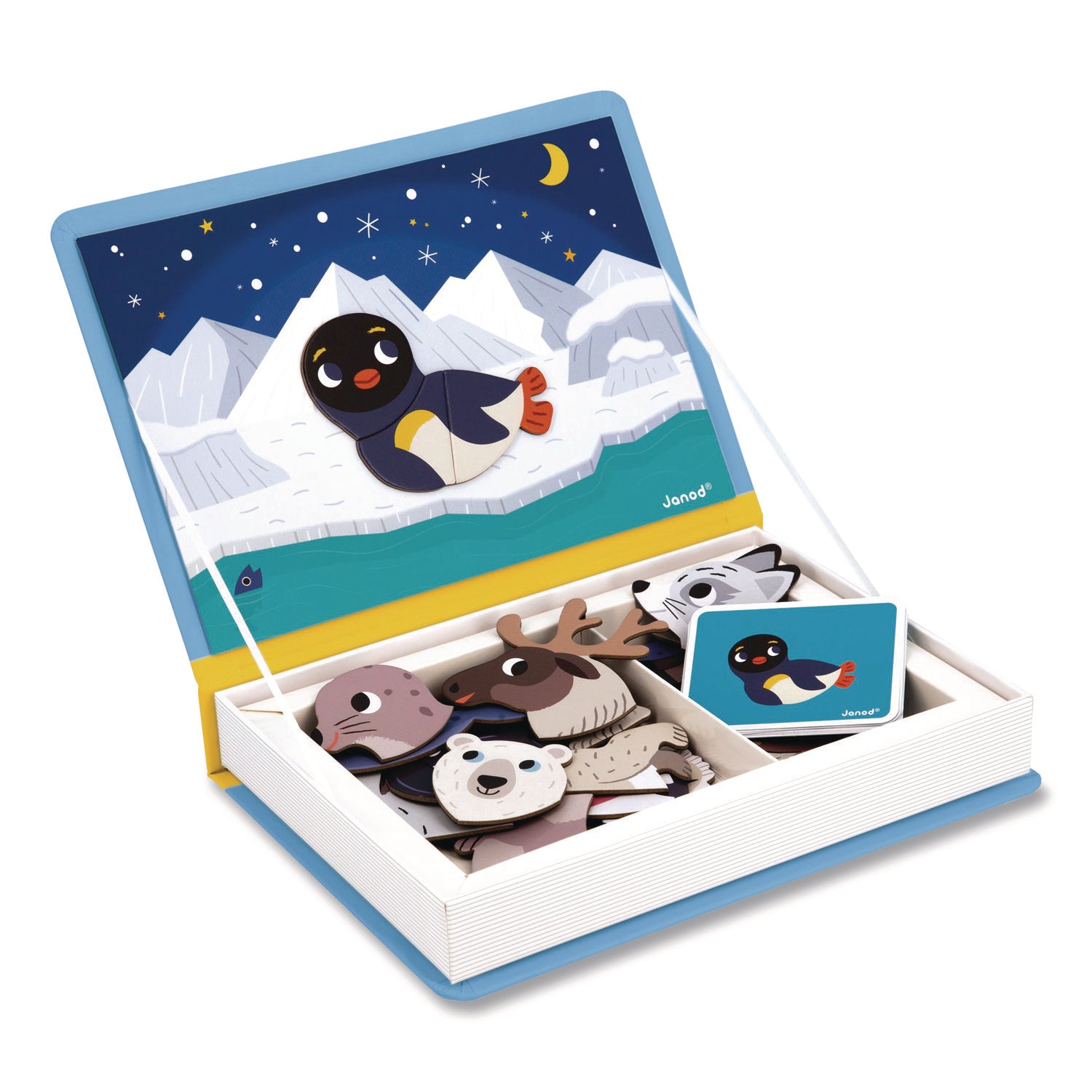 Janod® Magneti'books, Polar Animals, 40 Pieces (10 Cards, 30 Magnetic Shapes), Ages 3 to 8