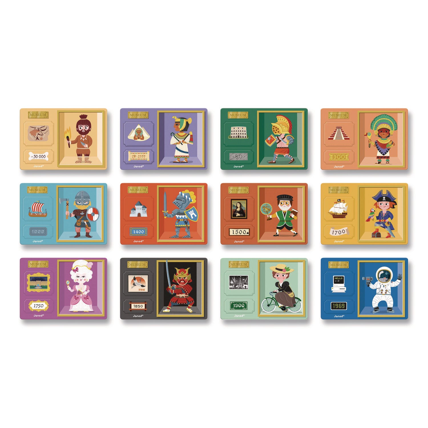 Janod® Magneti'books, History, 72 Pieces (12 Cards, 60 Magnetic Shapes), Ages 3 to 8