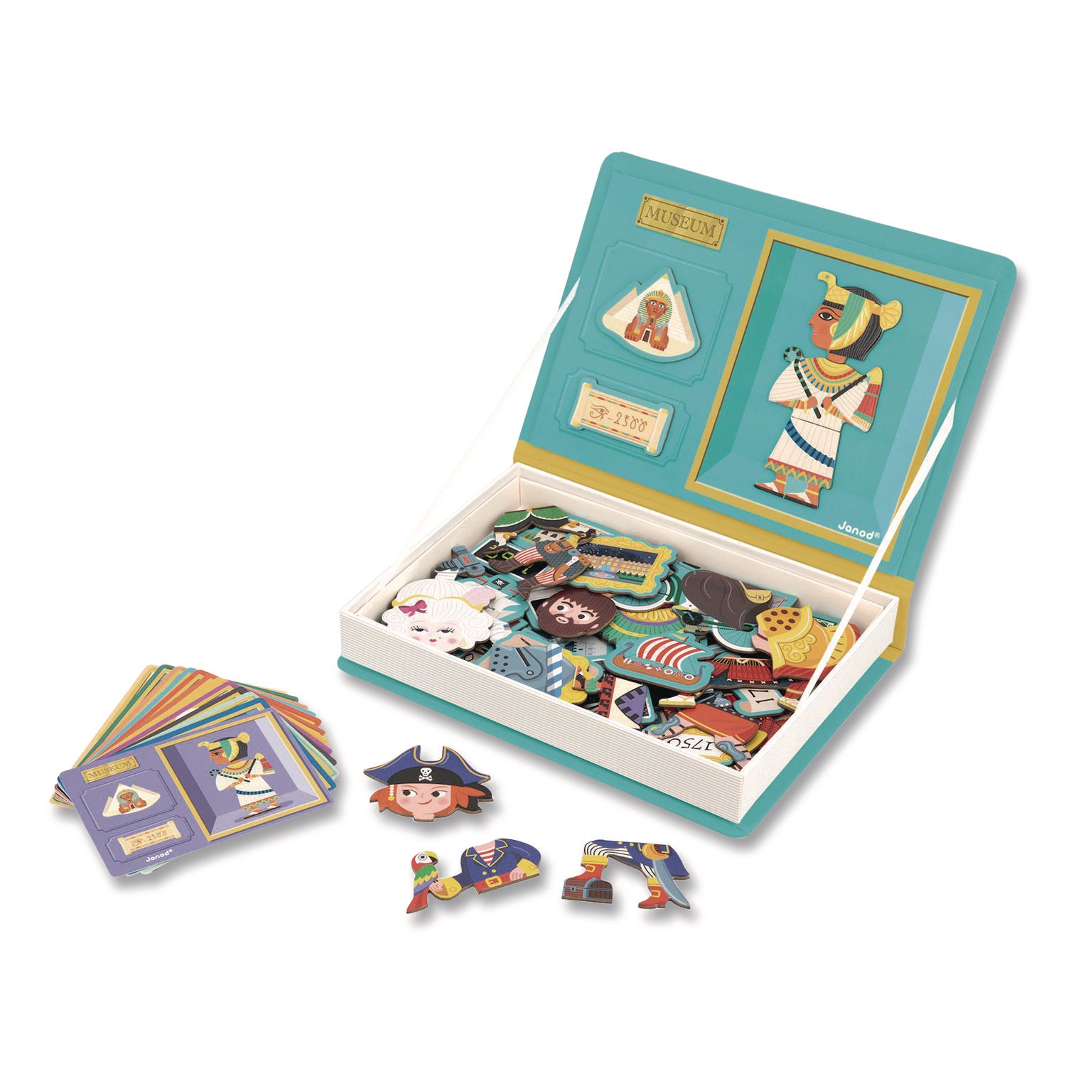 Janod® Magneti'books, History, 72 Pieces (12 Cards, 60 Magnetic Shapes), Ages 3 to 8