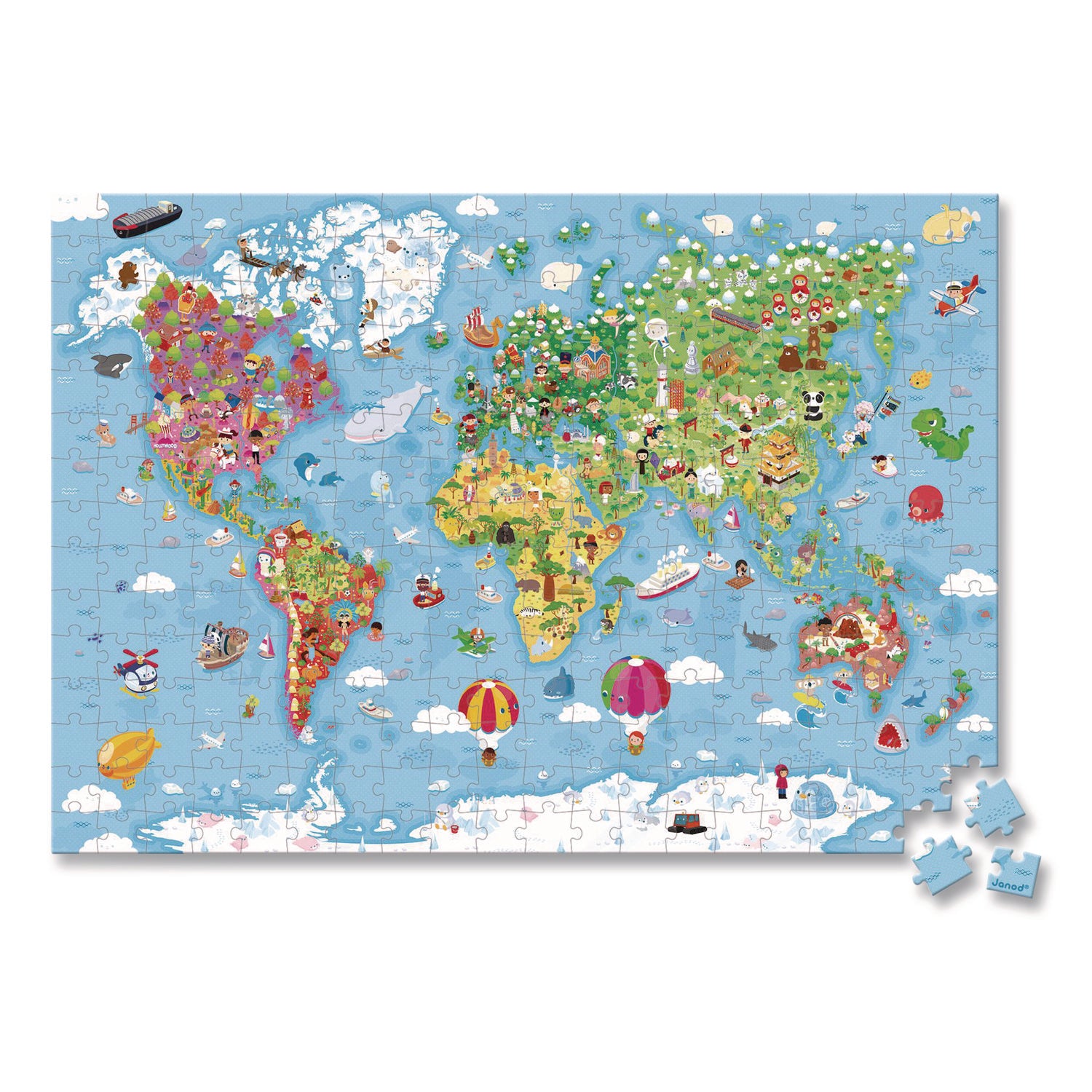 Janod® Cardboard Puzzle, Giant World Map Suitcase Puzzle, 300 Pieces, Ages 7 Years and Up