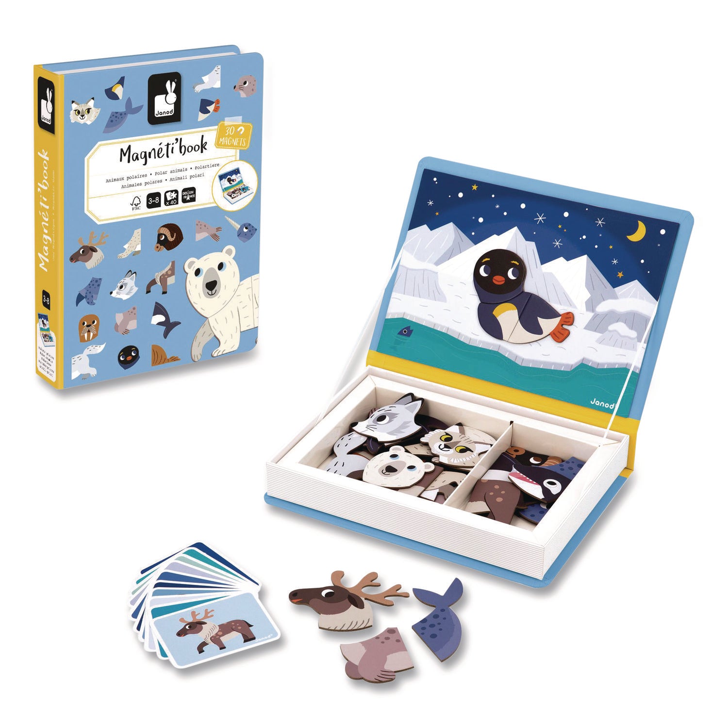 Janod® Magneti'books, Polar Animals, 40 Pieces (10 Cards, 30 Magnetic Shapes), Ages 3 to 8