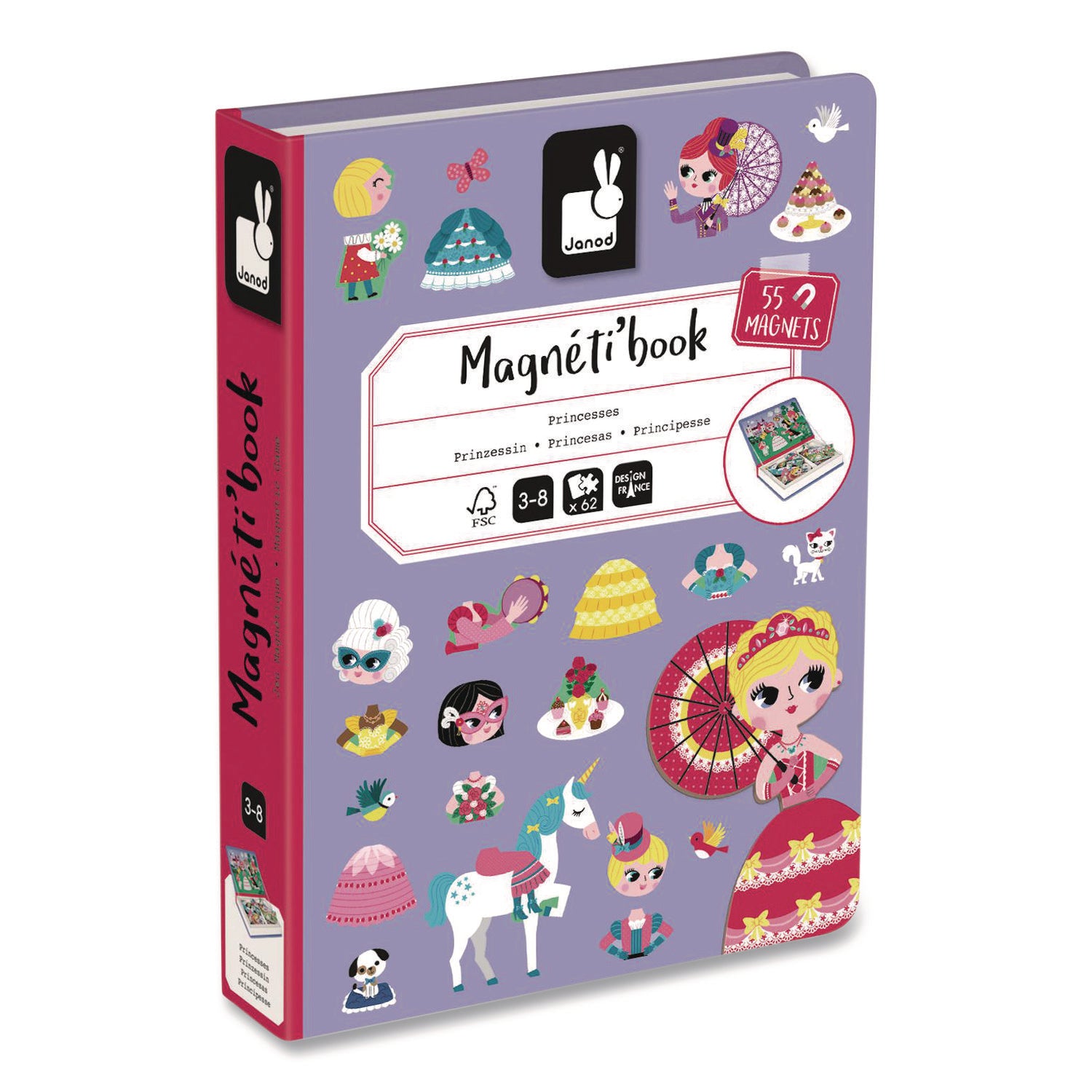 Janod® Magneti'books, Princesses, 62 Pieces (7 Cards, 55 Magnetic Shapes), Ages 3 to 8