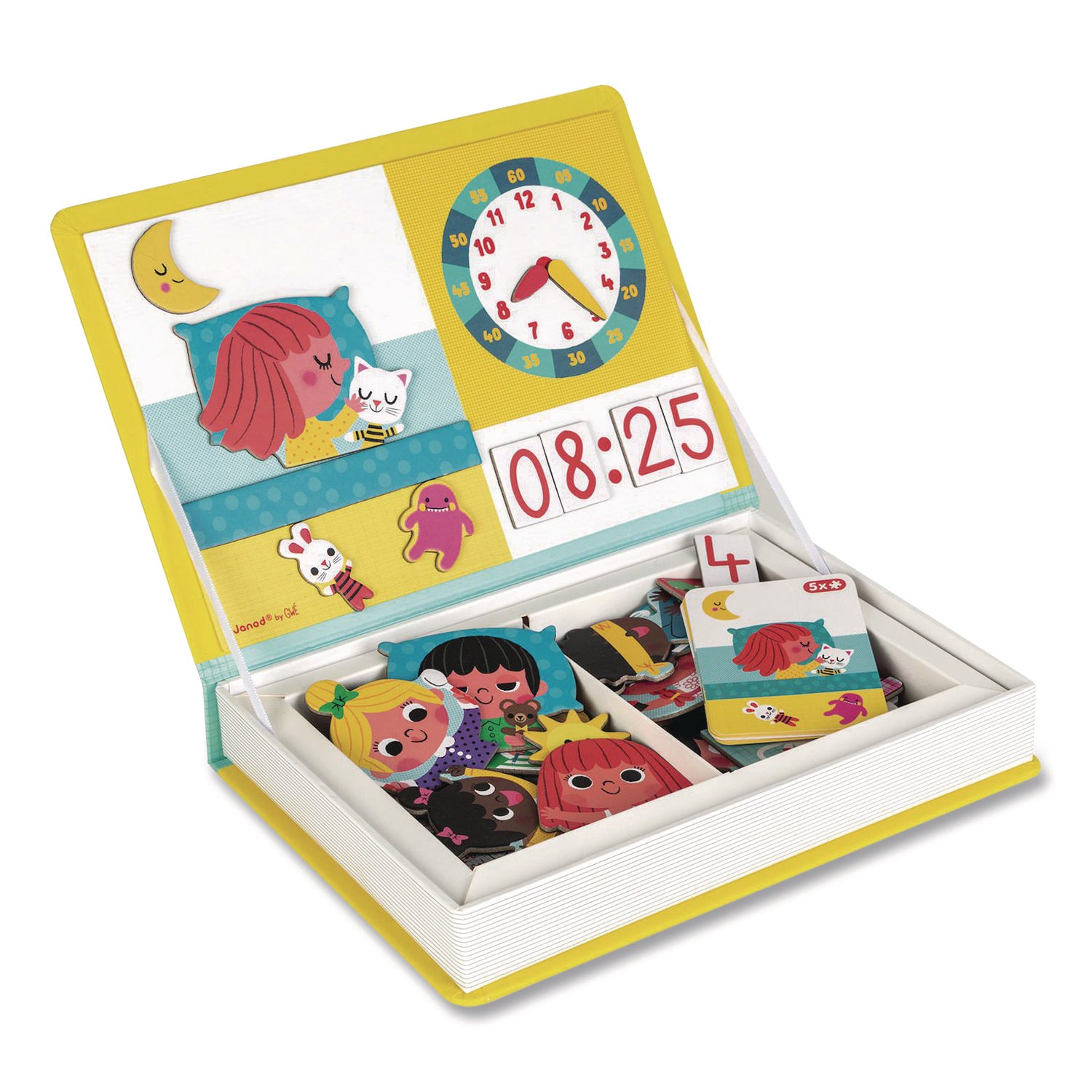 Janod® Magneti'books, Learn to Tell the Time, 91 Pieces (16 Cards, 75 Magnetic Shapes), Ages 3 to 8
