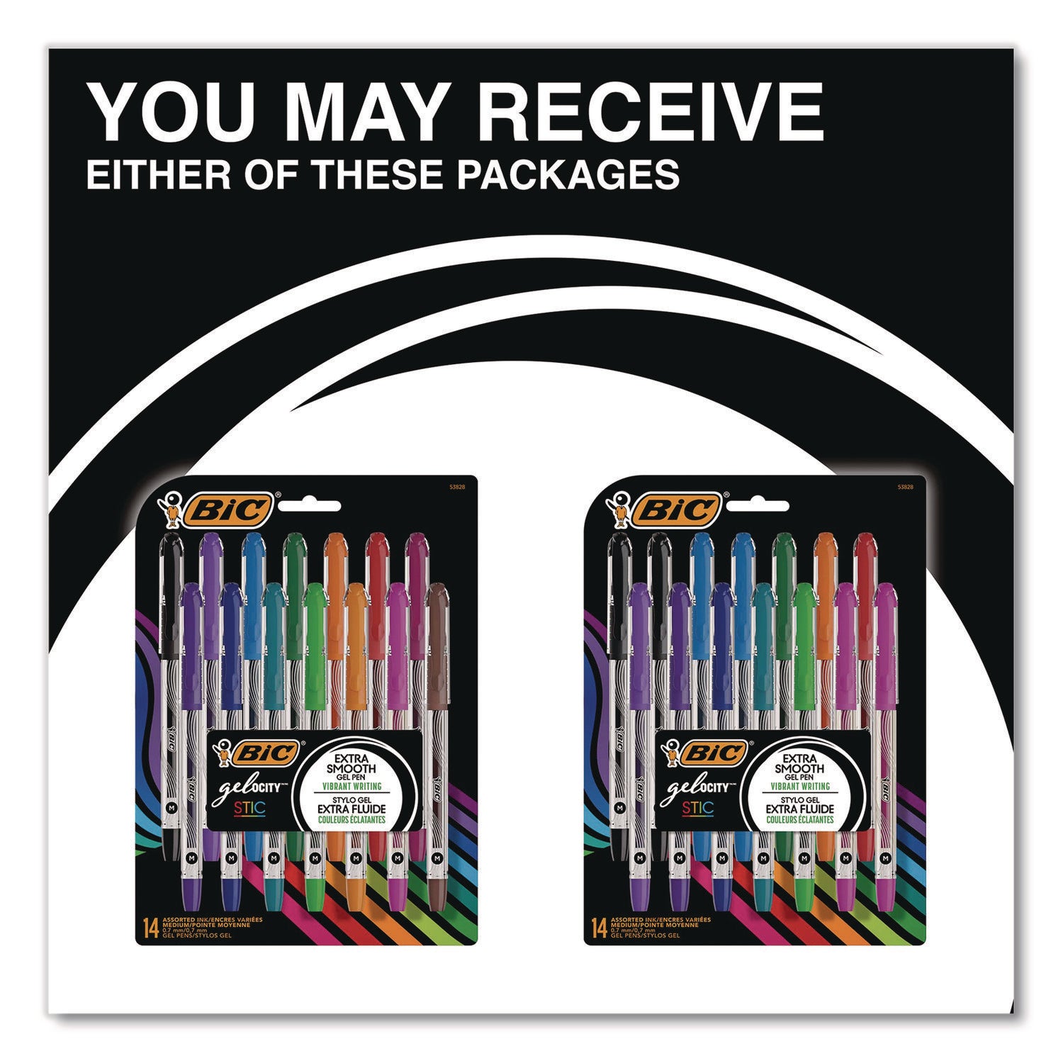 BIC® Gel-ocity STIC Gel Pen, Stick, Medium 0.7 mm, Randomly Selected Ink and Barrel Color Assortment, 14/Pack