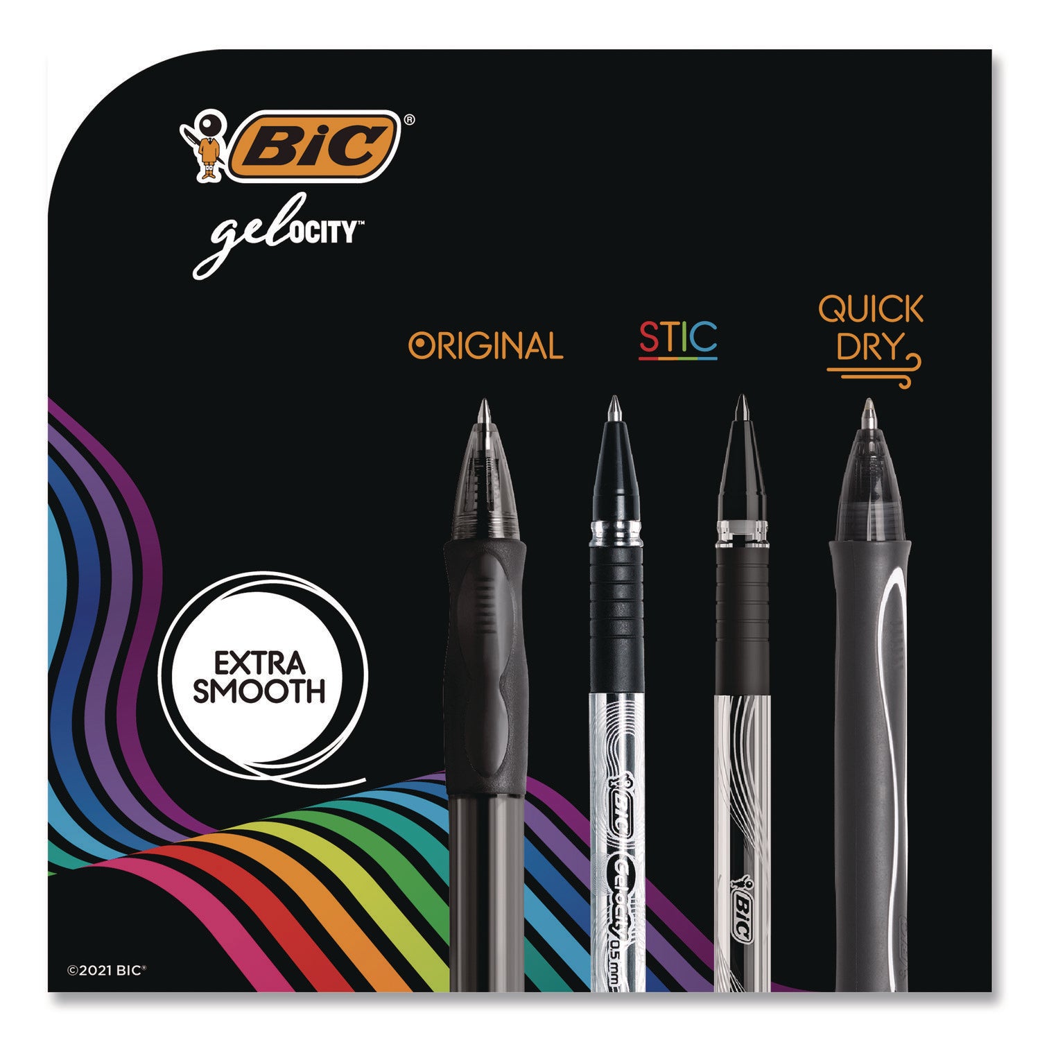 BIC® Gel-ocity STIC Gel Pen, Stick, Medium 0.7 mm, Randomly Selected Ink and Barrel Color Assortment, 14/Pack