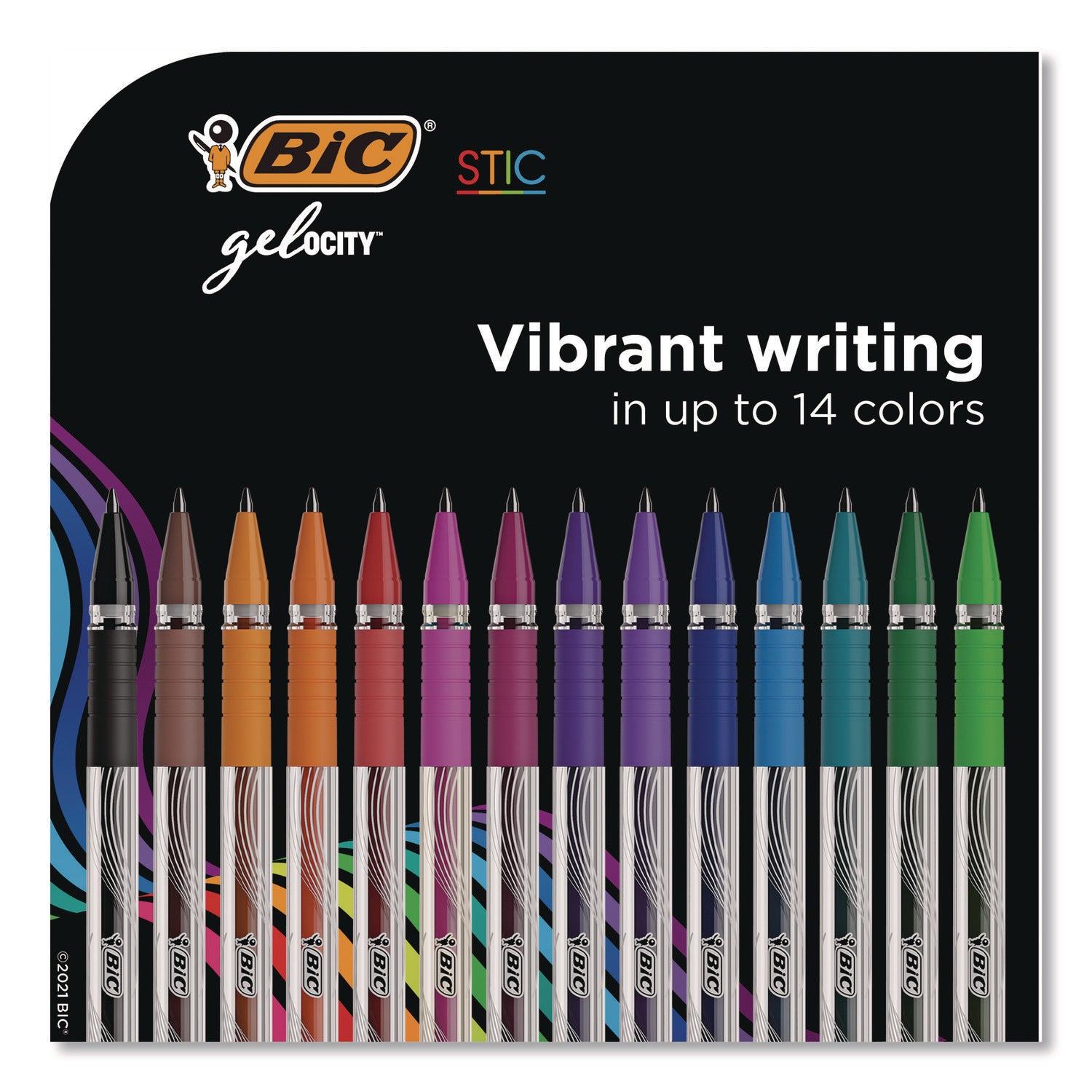 BIC® Gel-ocity STIC Gel Pen, Stick, Medium 0.7 mm, Randomly Selected Ink and Barrel Color Assortment, 14/Pack
